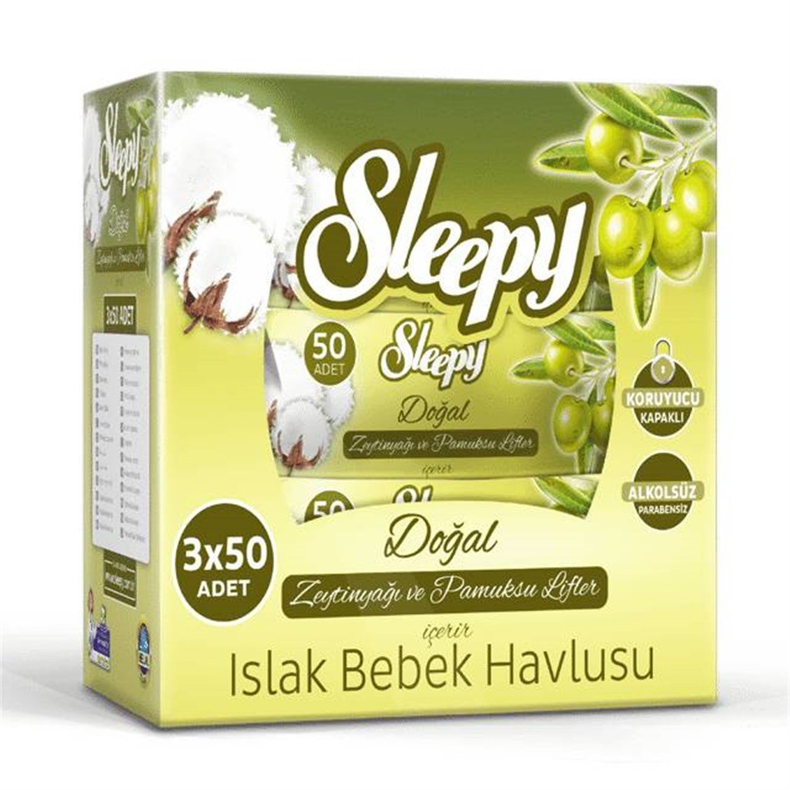 Sleepy Islak Havlu Zeytinyağı Pamuk 3X50'Li - Onur Market