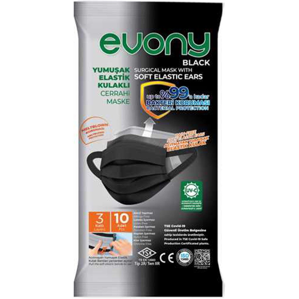 Evony Cerrahi Maske Siyah 10'lu - Onur Market