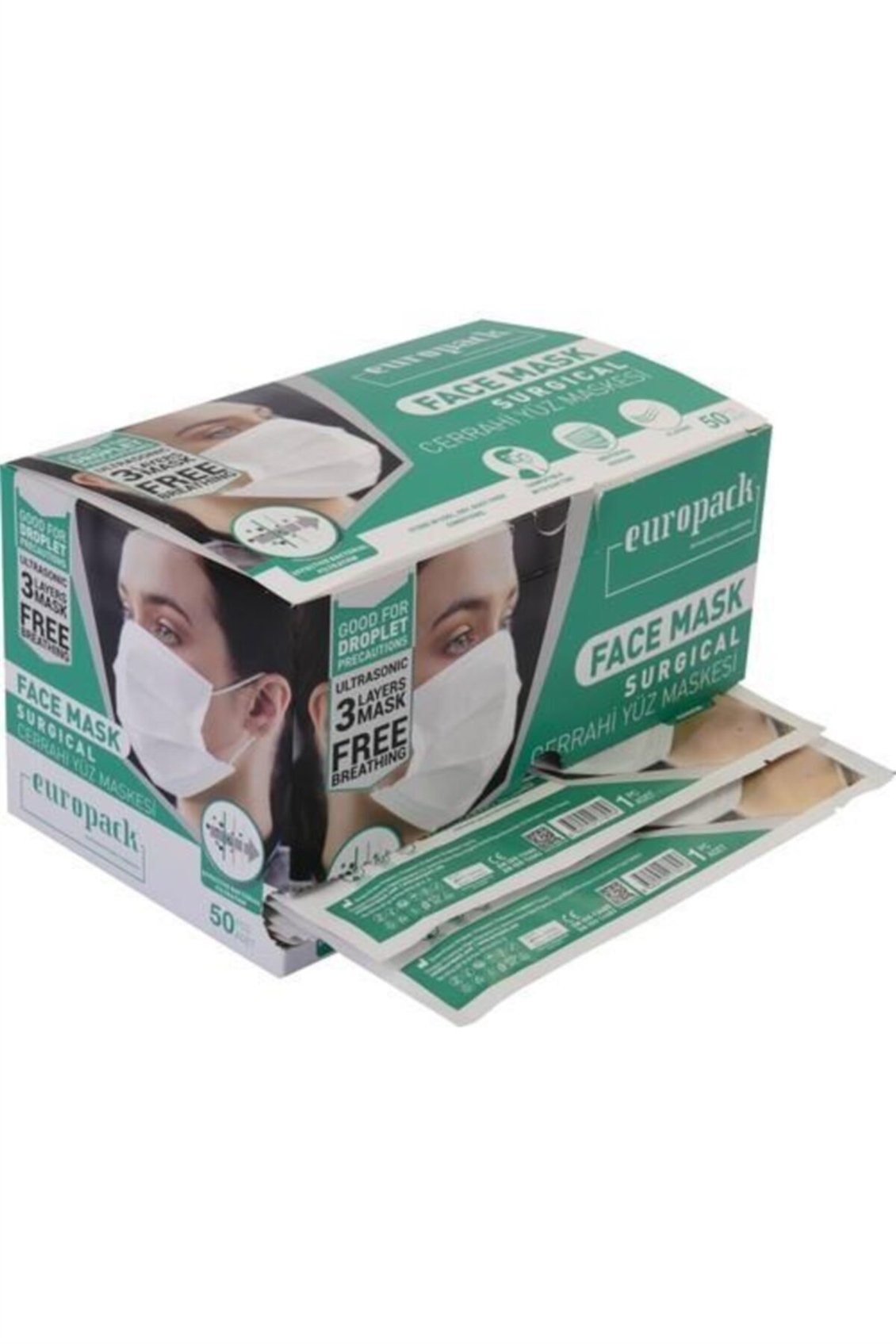 Europack Premium Beyaz Tek Tek Paketli Maske 50'li - Onur Market