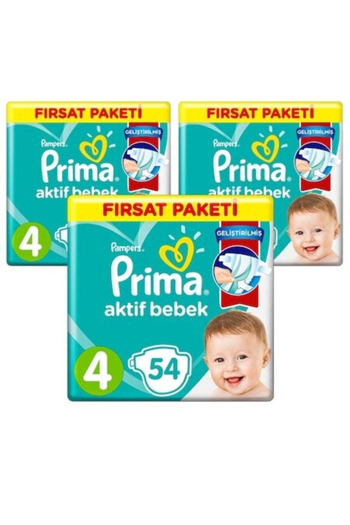Prima Aktif Bebek 4 Numara Maxi 54'lü Ultra Fırsat Paketi x 3 Adet - Onur  Market