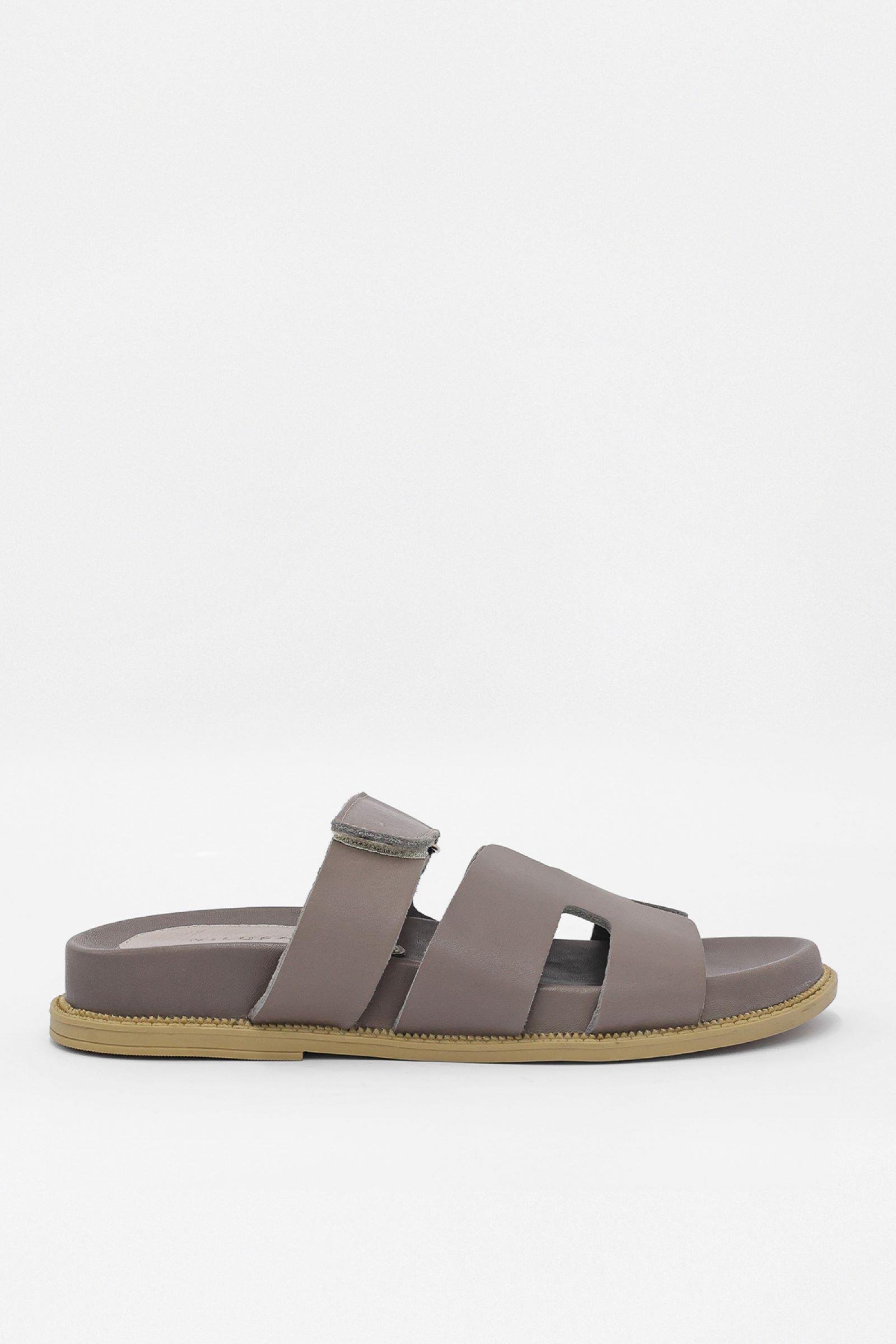 Bini Taupe Genuine Leather Banded Women's Slippers