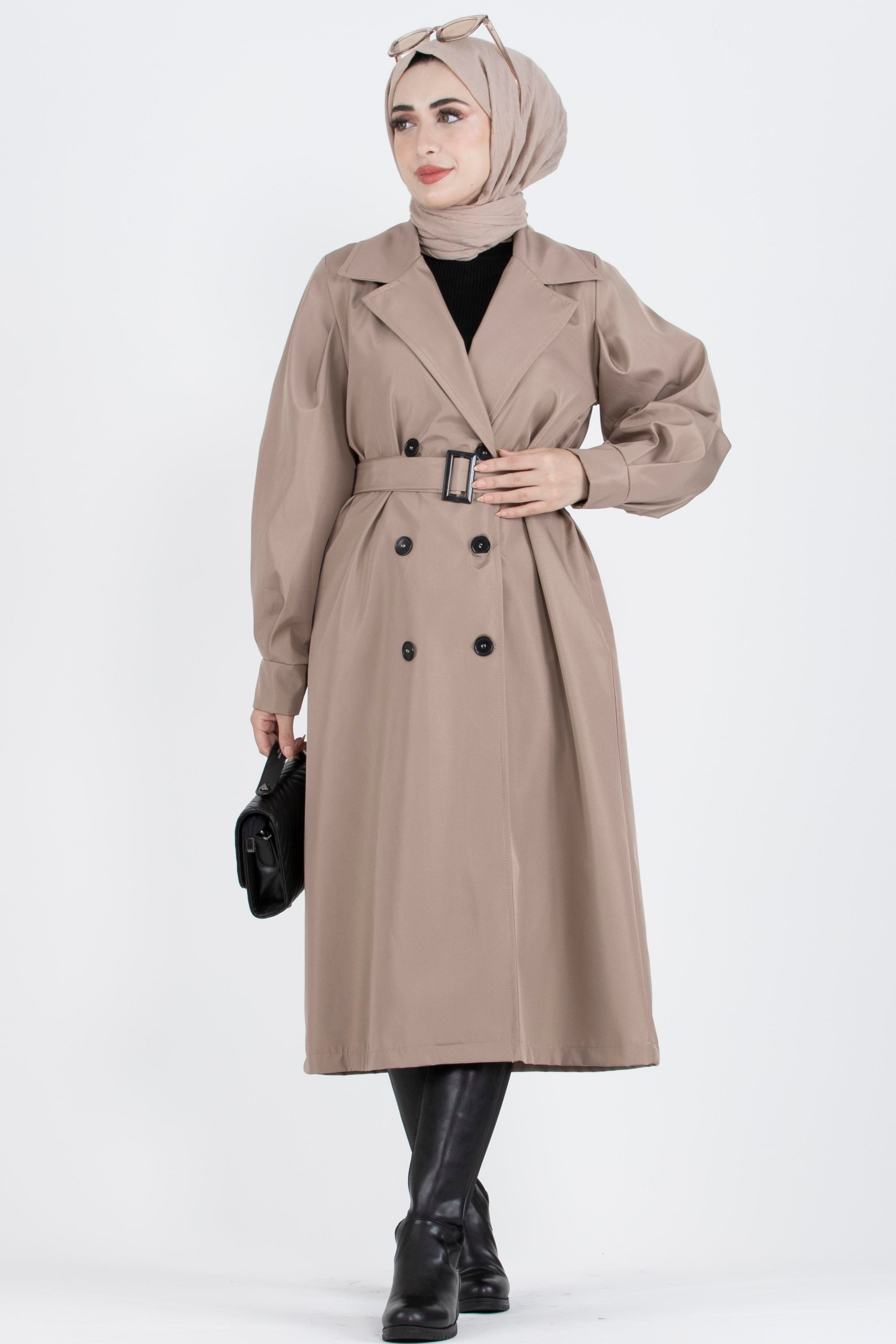 Balloon Sleeve Trench Coat-Beige