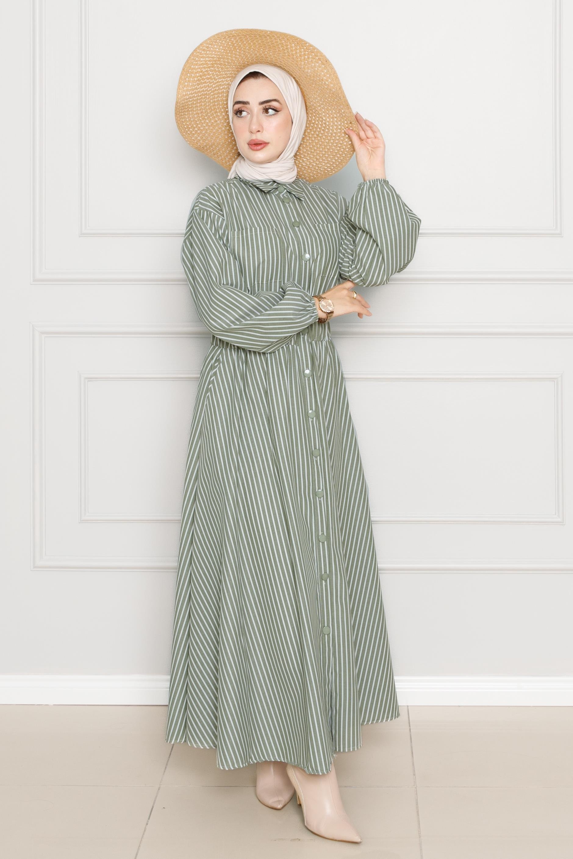 Striped Dress-Khaki color