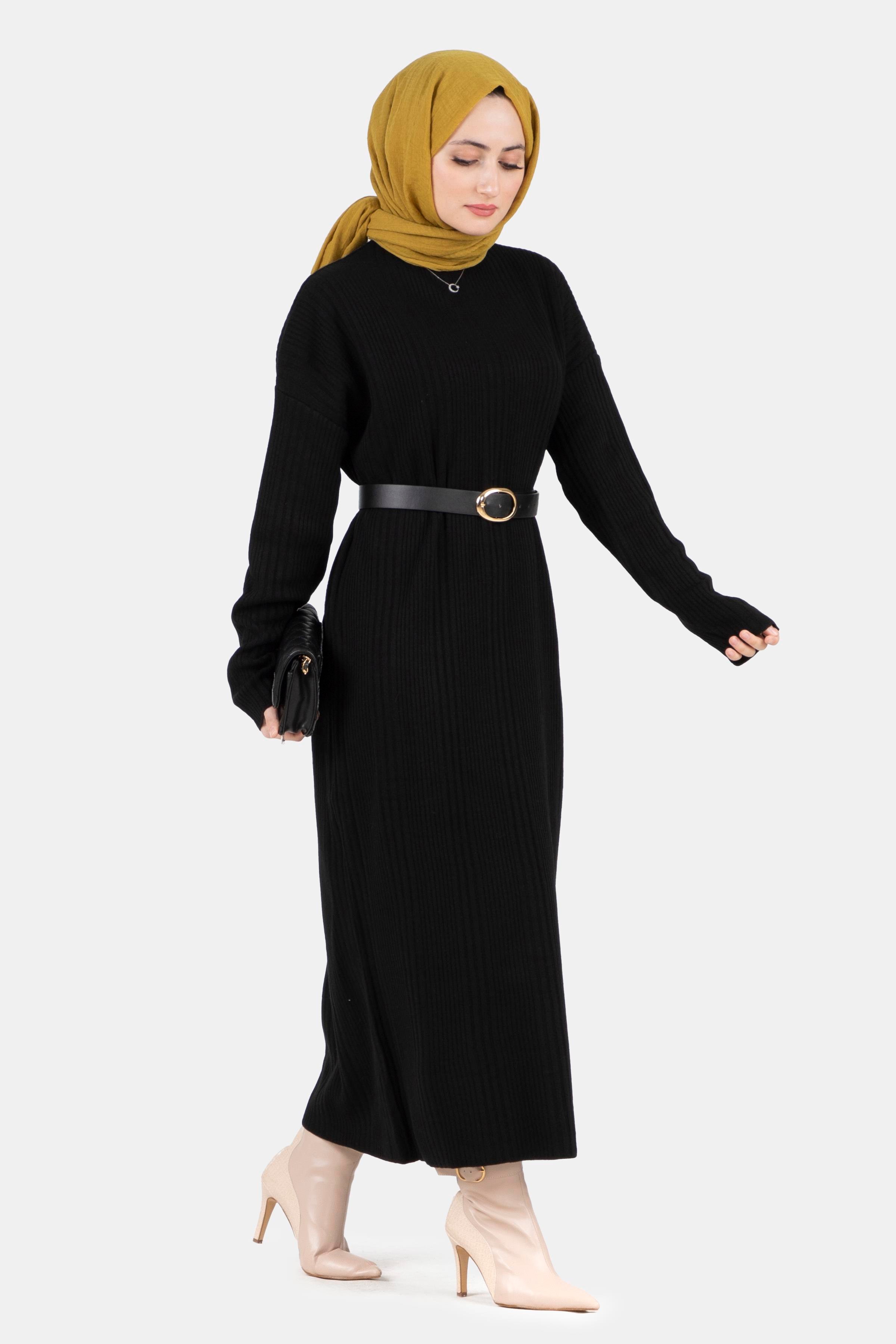 فستان تريكو بألياف -اللون الأسود