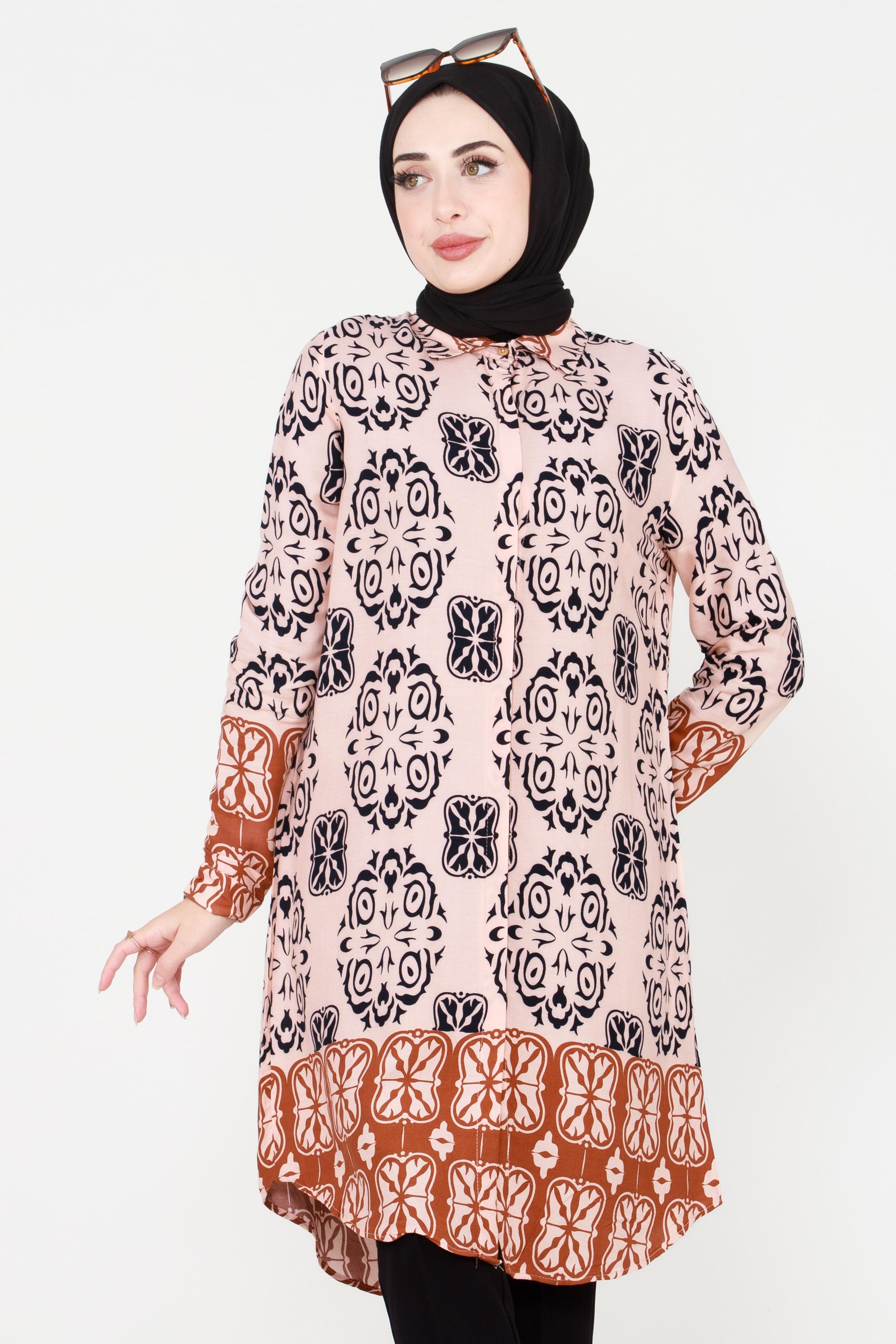 İkat Desen Viscon Tunik -Pudra