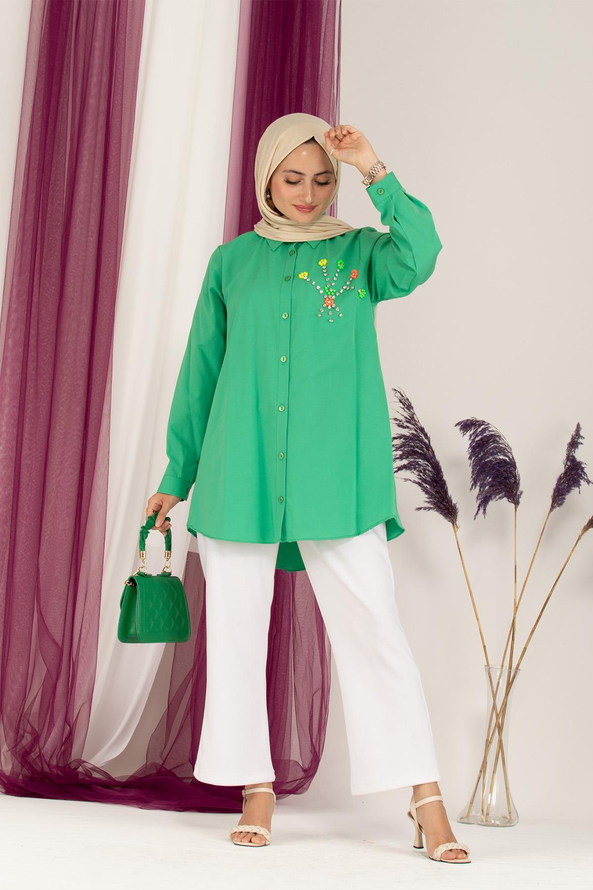 Neon Bead Detailed Tunic-Green