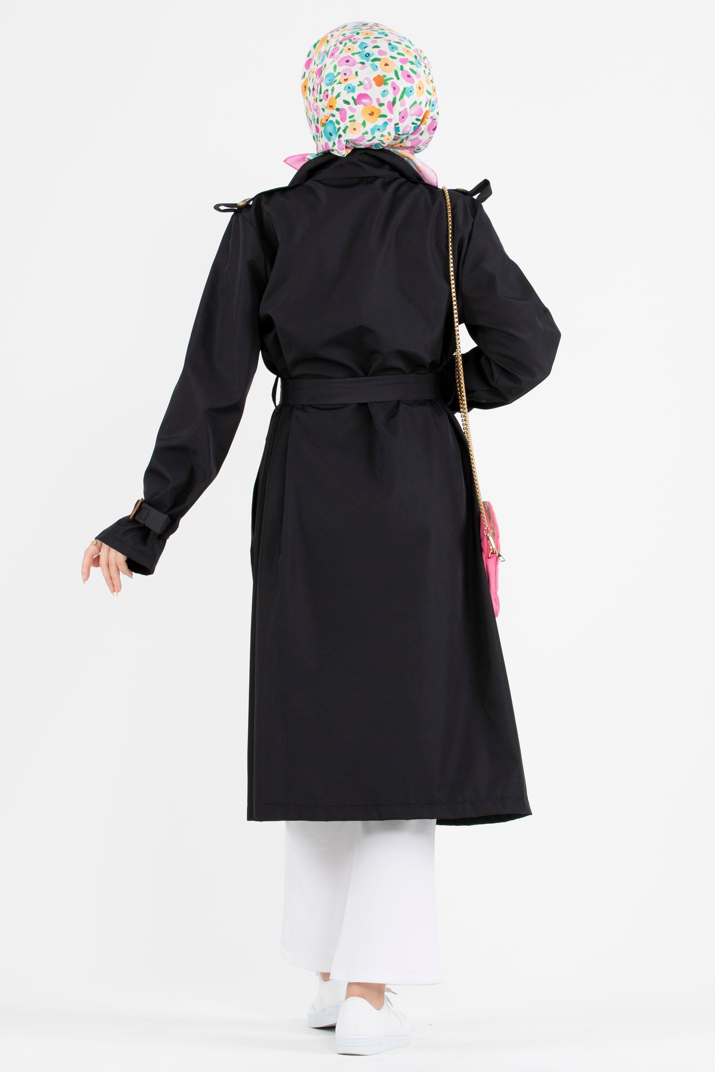 Epaulette Trench Coat-Black