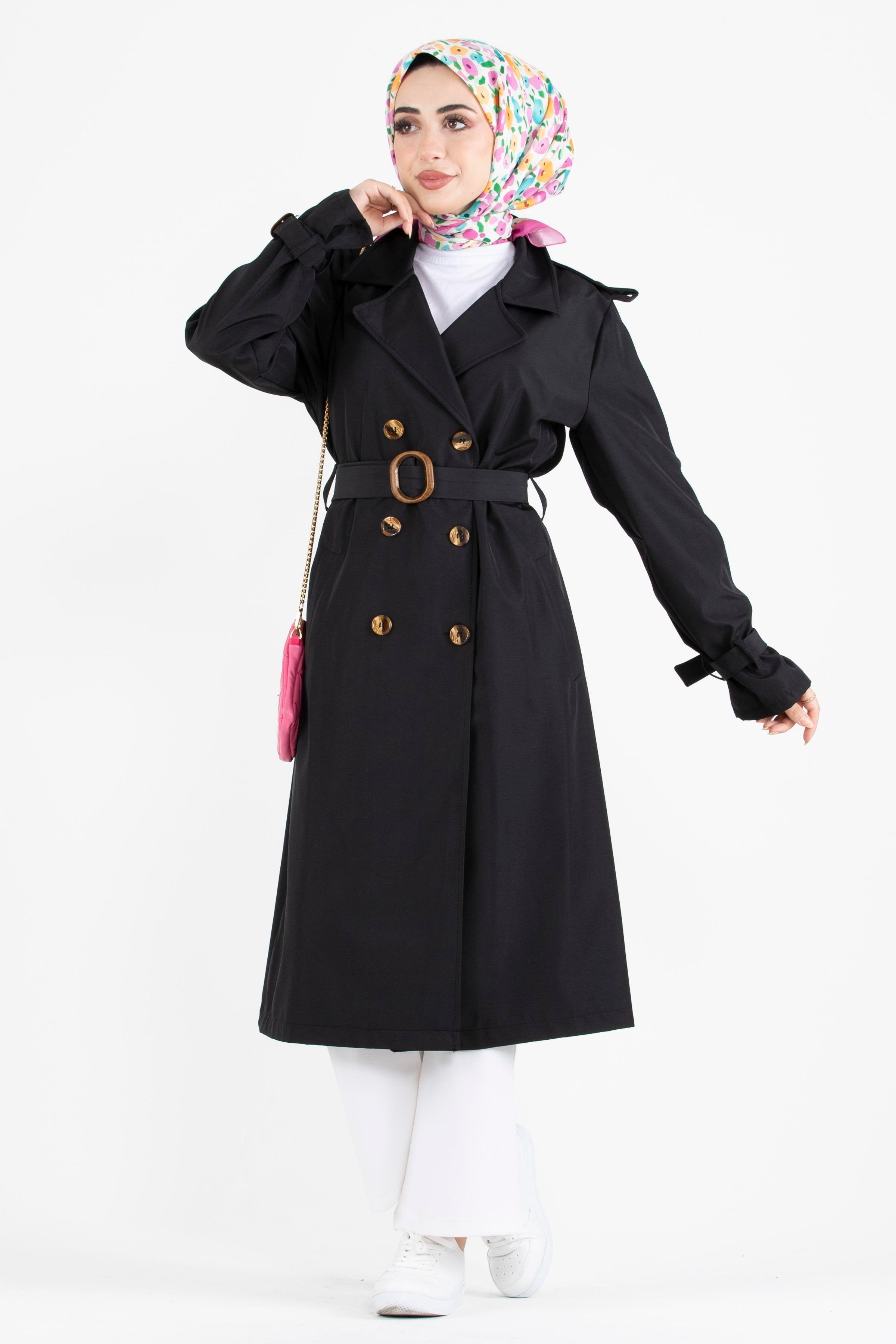 Epaulette Trench Coat-Black