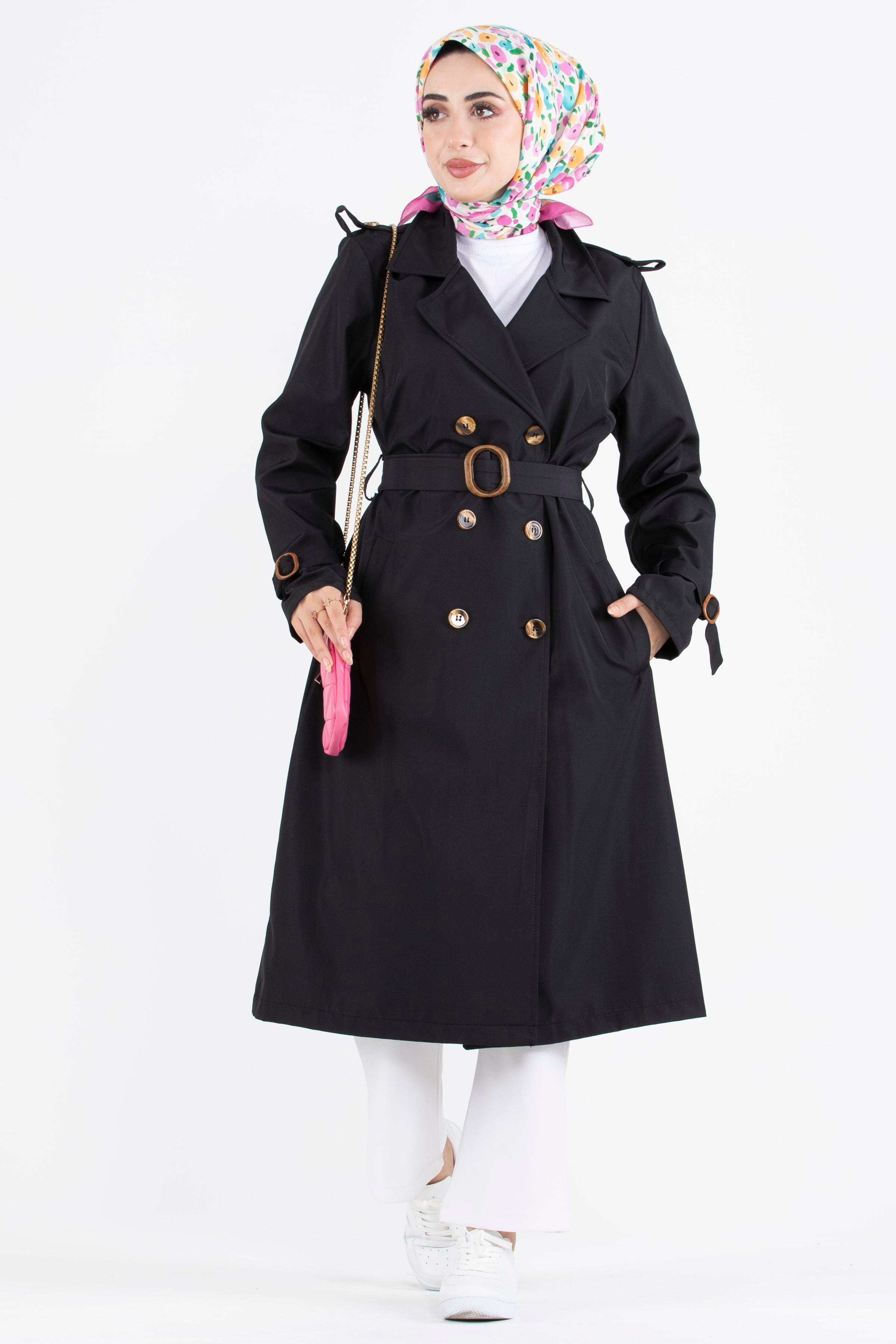 Epaulette Trench Coat-Black