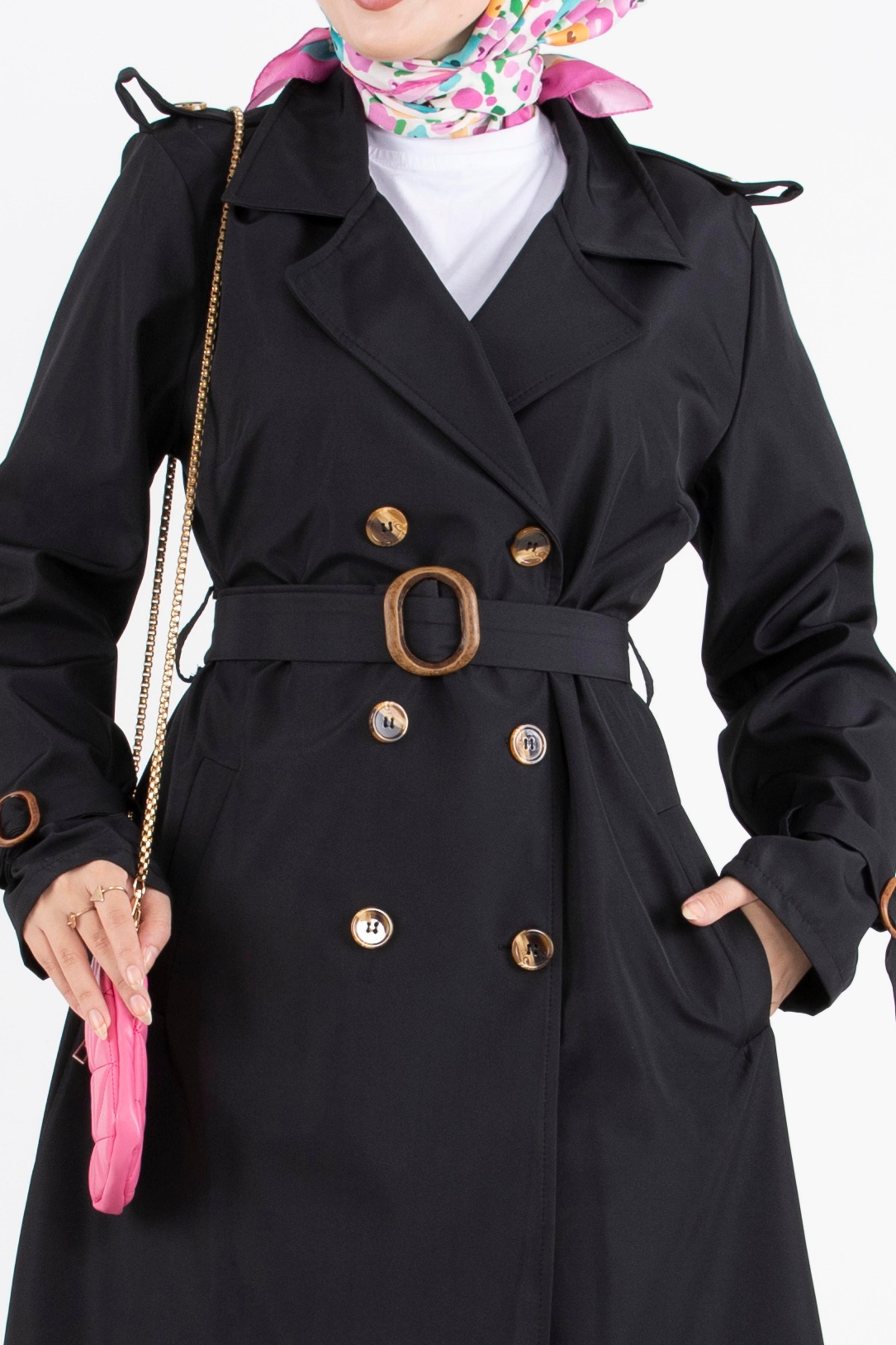 Epaulette Trench Coat-Black