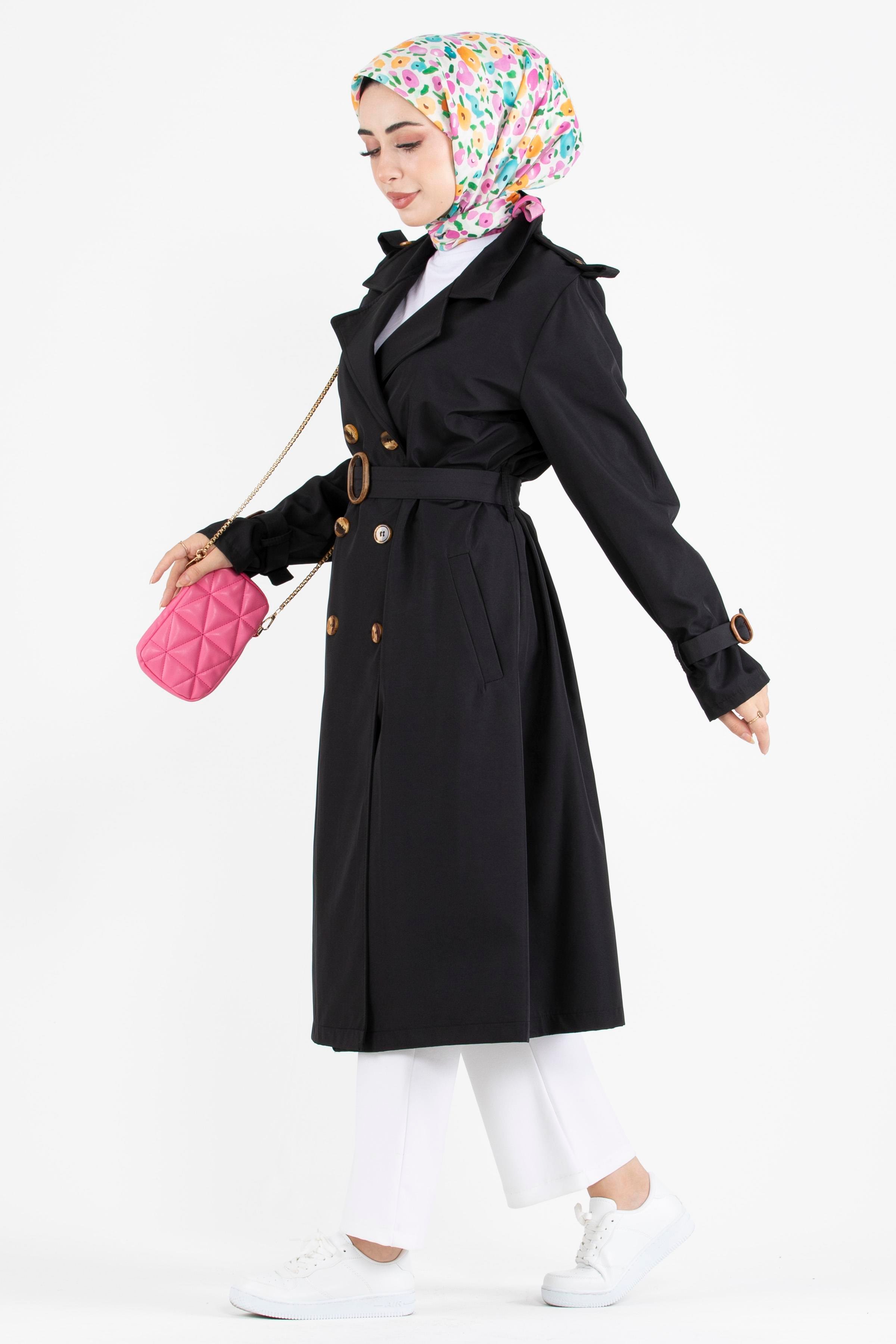Epaulette Trench Coat-Black