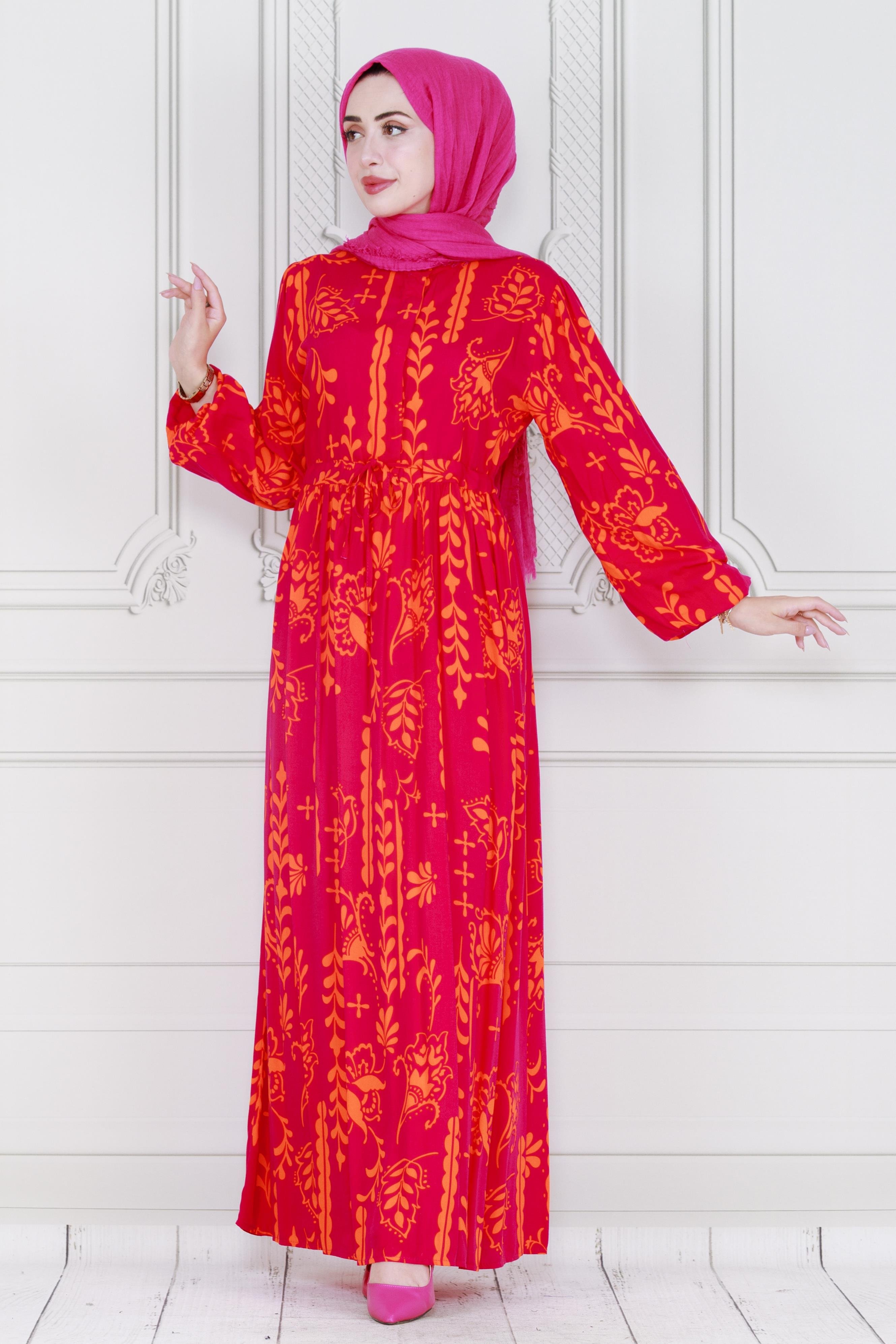 Viscose half-button dress - pink