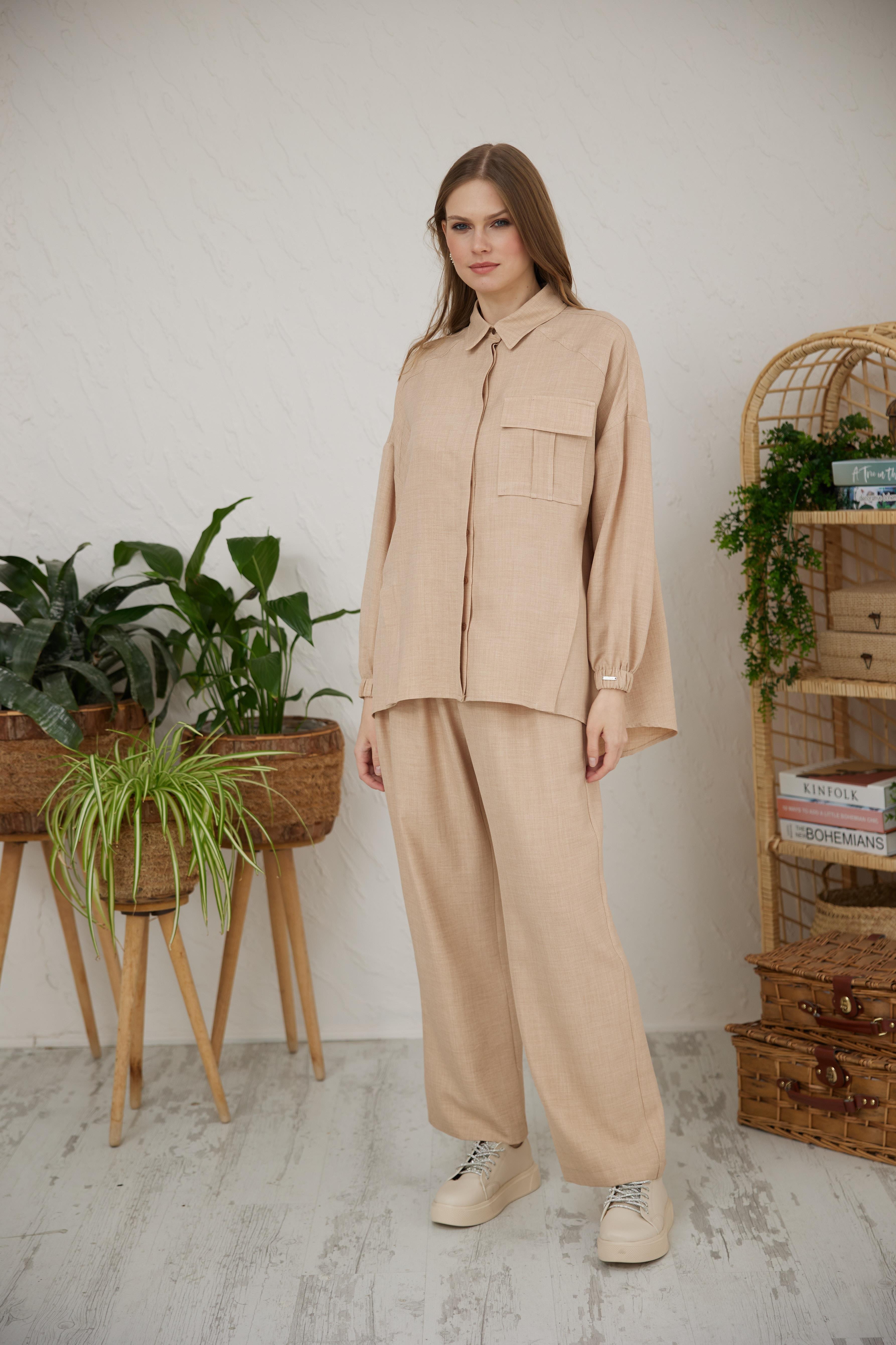 Moodbasic Cep Detaylı Takım - Bej