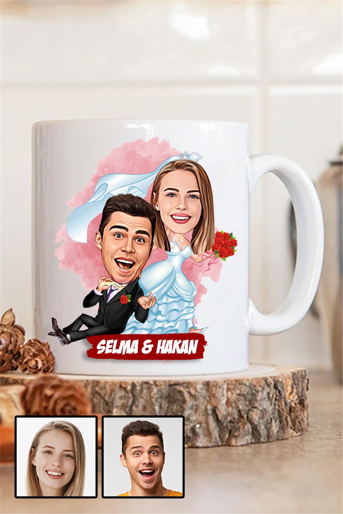 Bayan Eşe 14 Şubat Sevgililer Günü Hediyesi Karikatürlü Beyaz Kupa Bardak