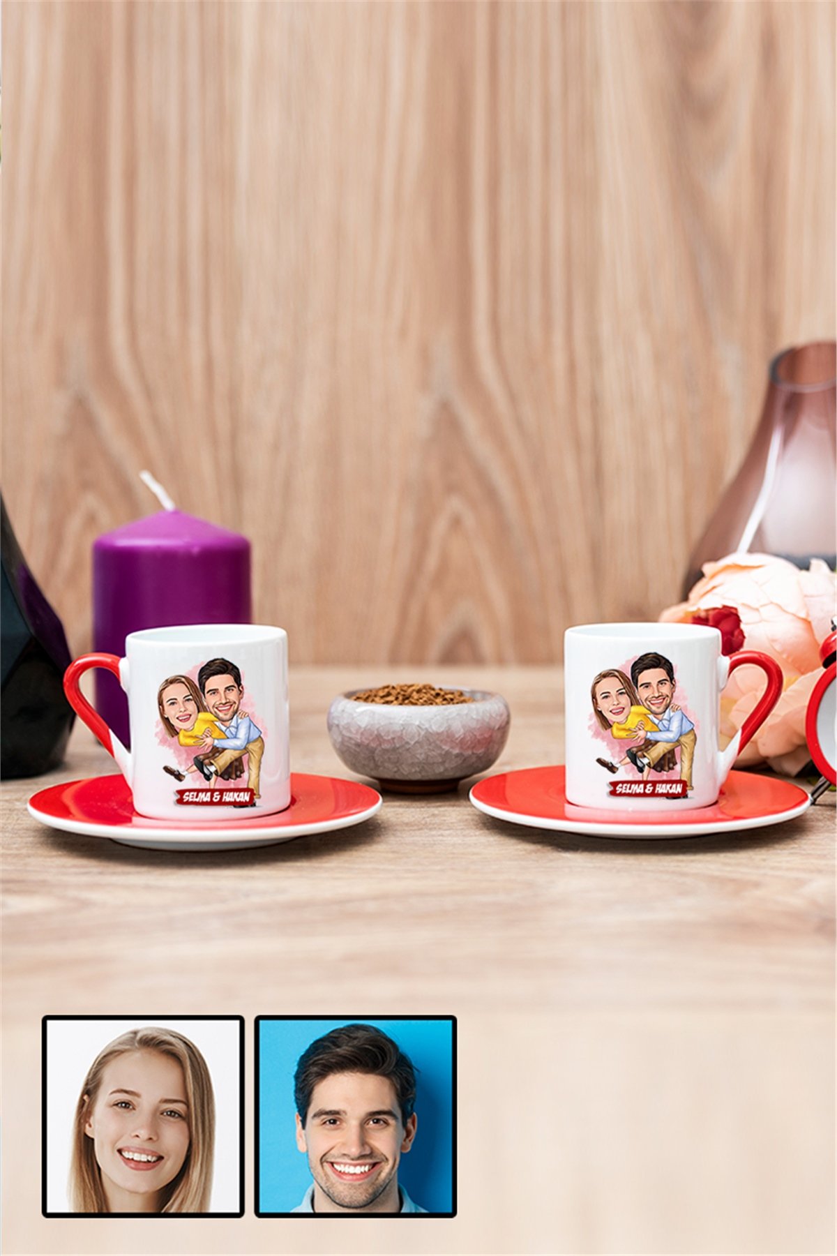 Sevgililere Komik Hediye Dans Eden Çiftler Karikatürlü İkili Kırmızı Türk  Kahvesi Fincanı