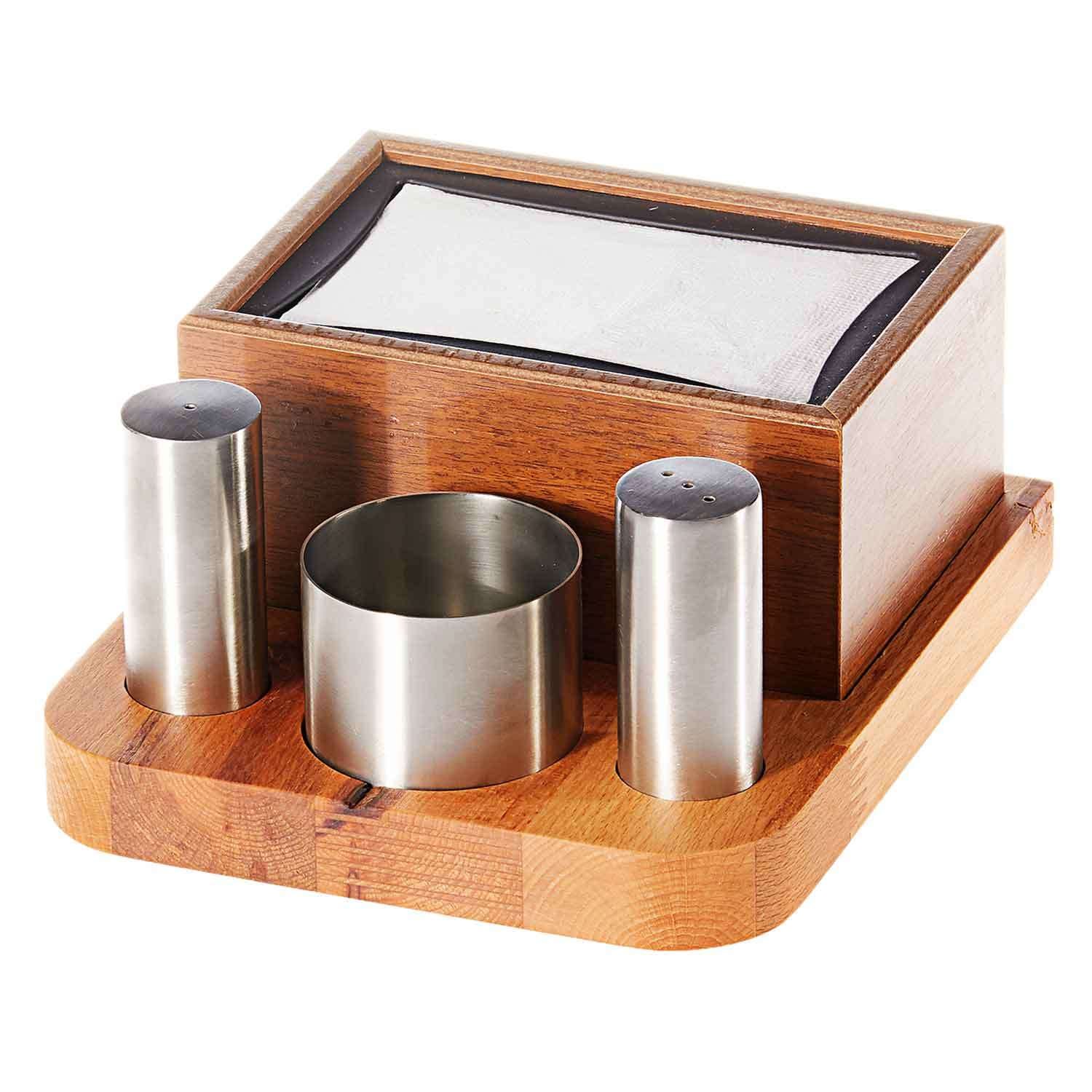Groovy Tuzluk Takımı, Ahşap Dispenser Peçetelikli, 4'lü | iles.com.tr