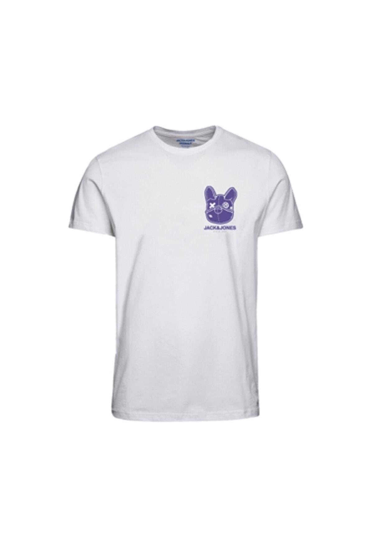 Jack & Jones Erkek Sıfır Yaka Beyaz Pamuklu T-shirt - 12238121