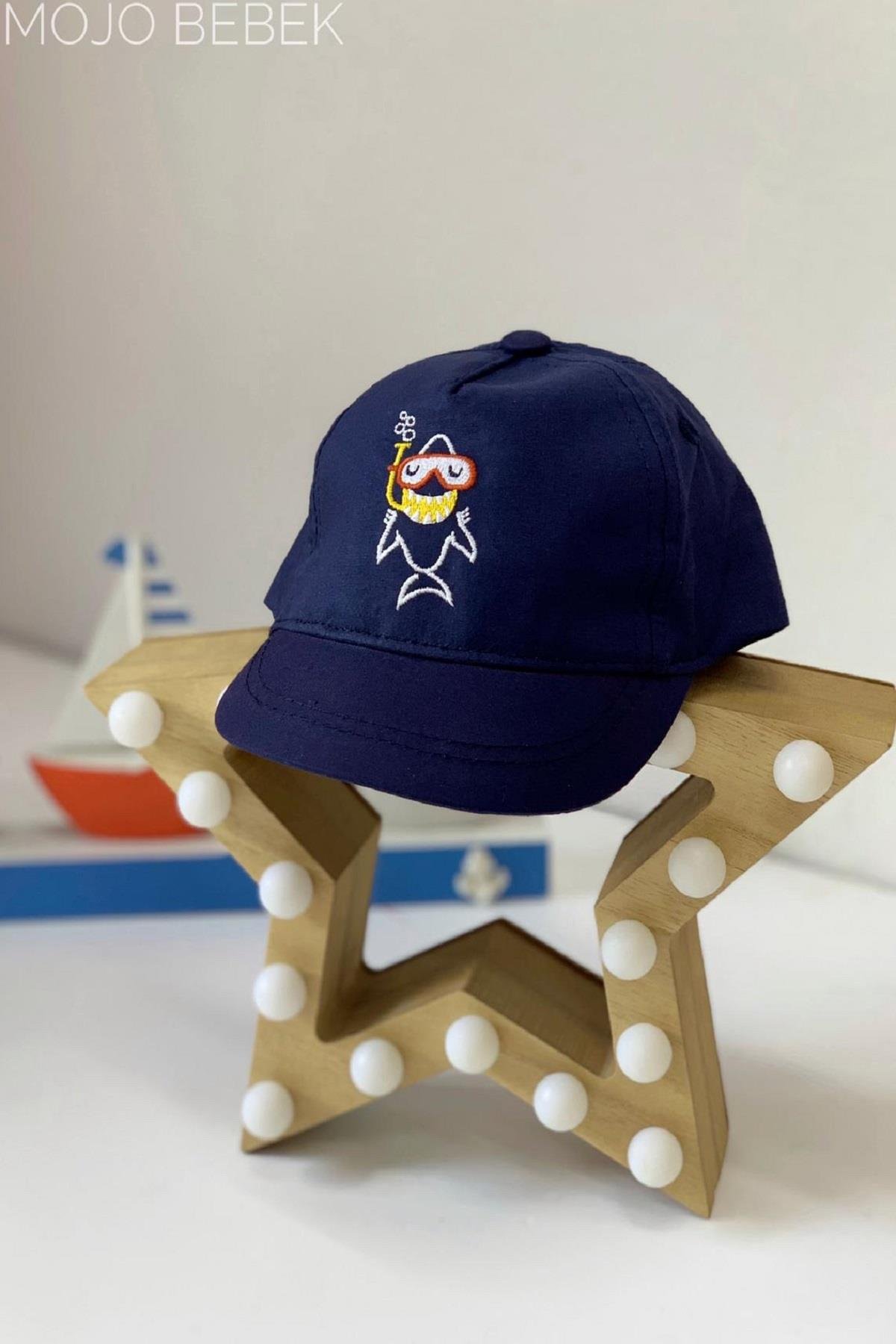Mojo Erkek Bebek Köpek Balığı Desenli Kasket Şapka 8010 Lacivert