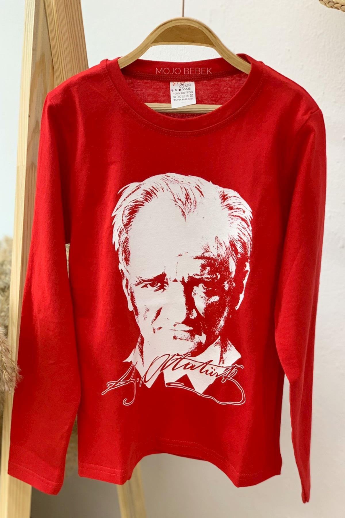 Unisex Çocuk Atatürk Baskılı Uzun Kol T-shirt 9032 Kırmızı