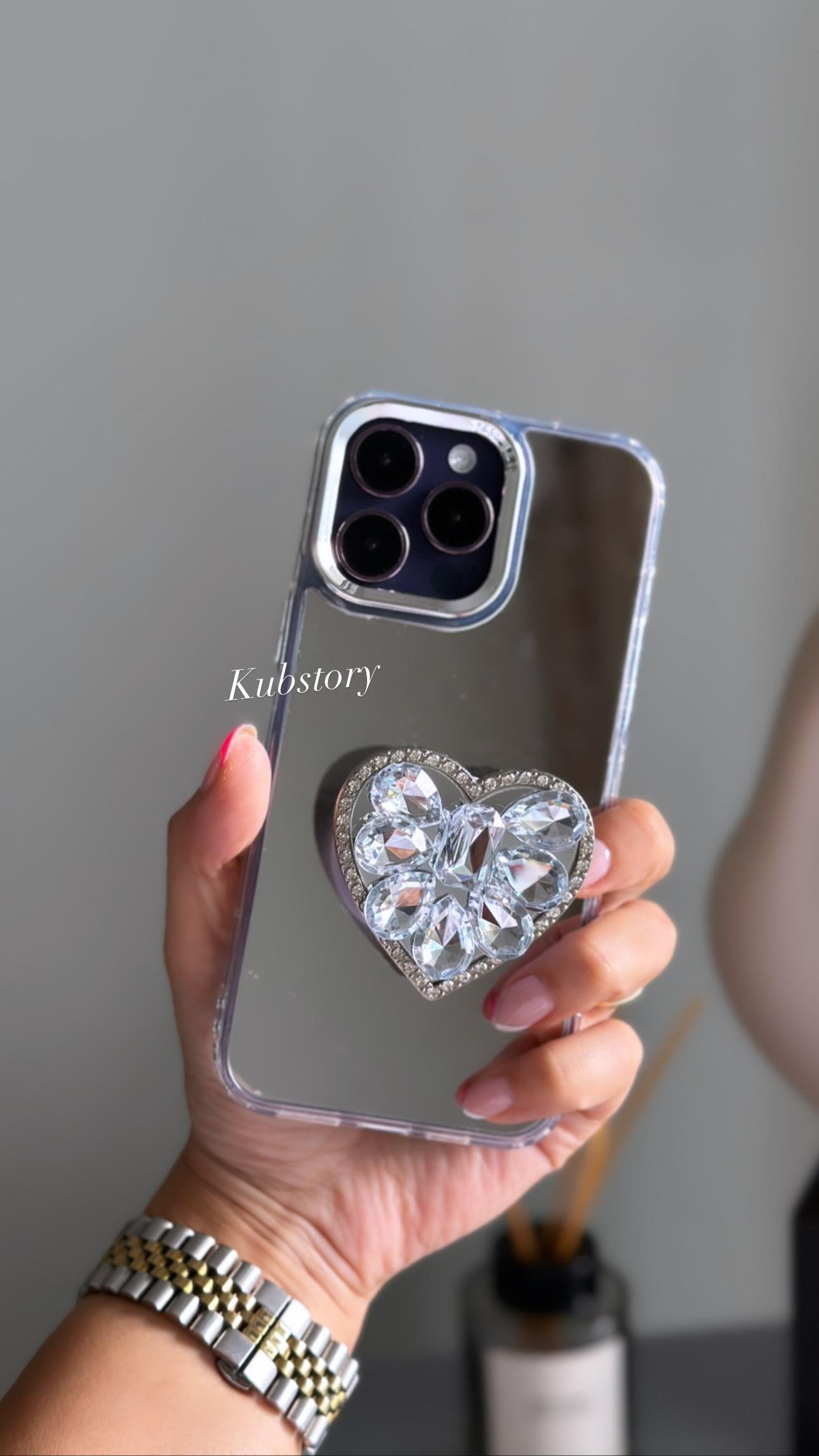 Kalpli Pop Socketli Aynalı İphone Telefon Kılıfı