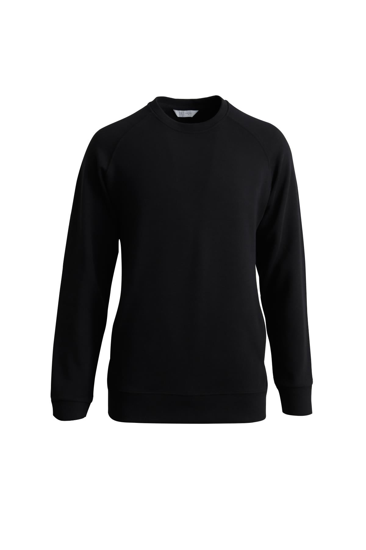 憂暖-Ü＠- SİYAH Bisiklet Yaka Sweatshirt