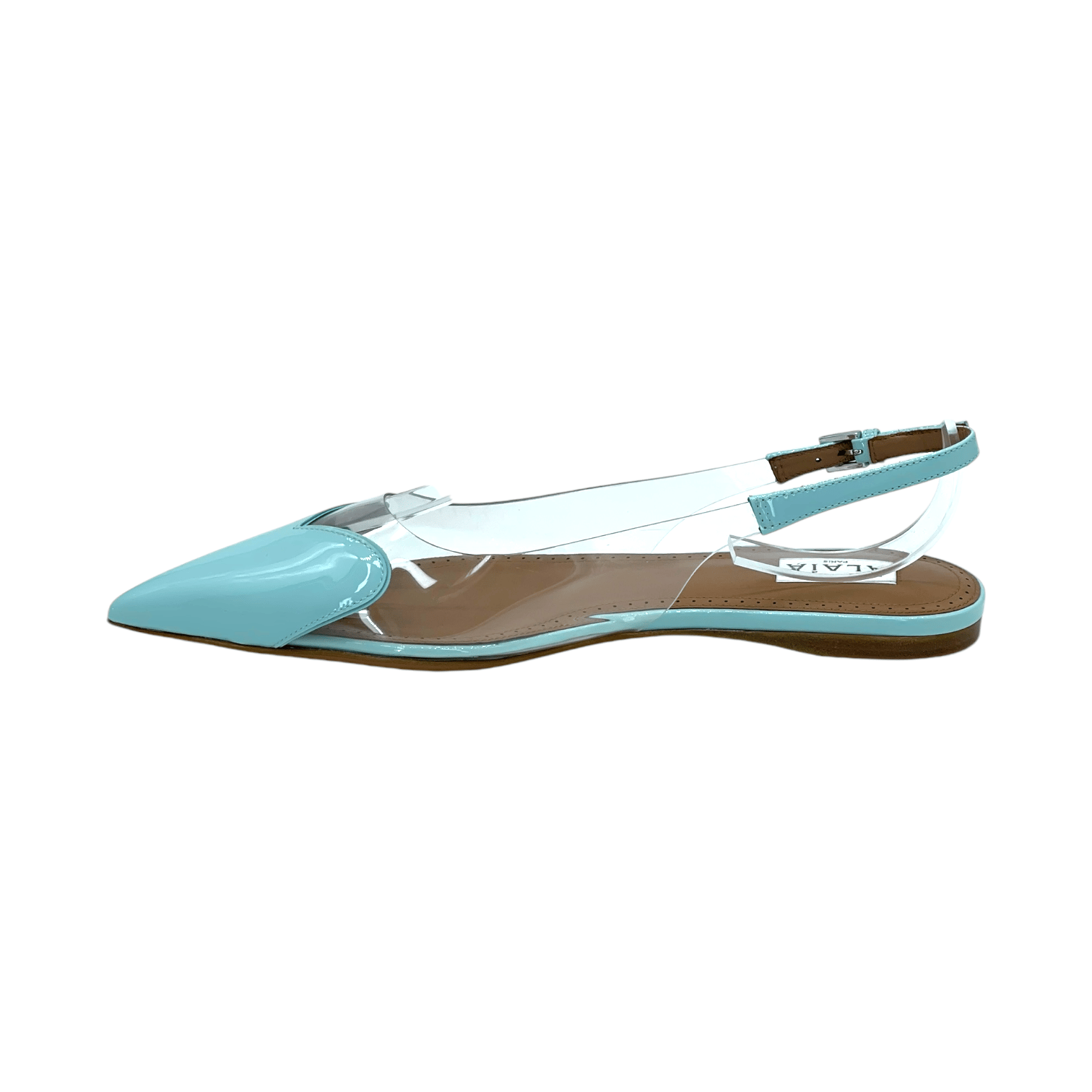 Alaia Turquoise Patent Leather Le Coeur Flat Slingbacks 39