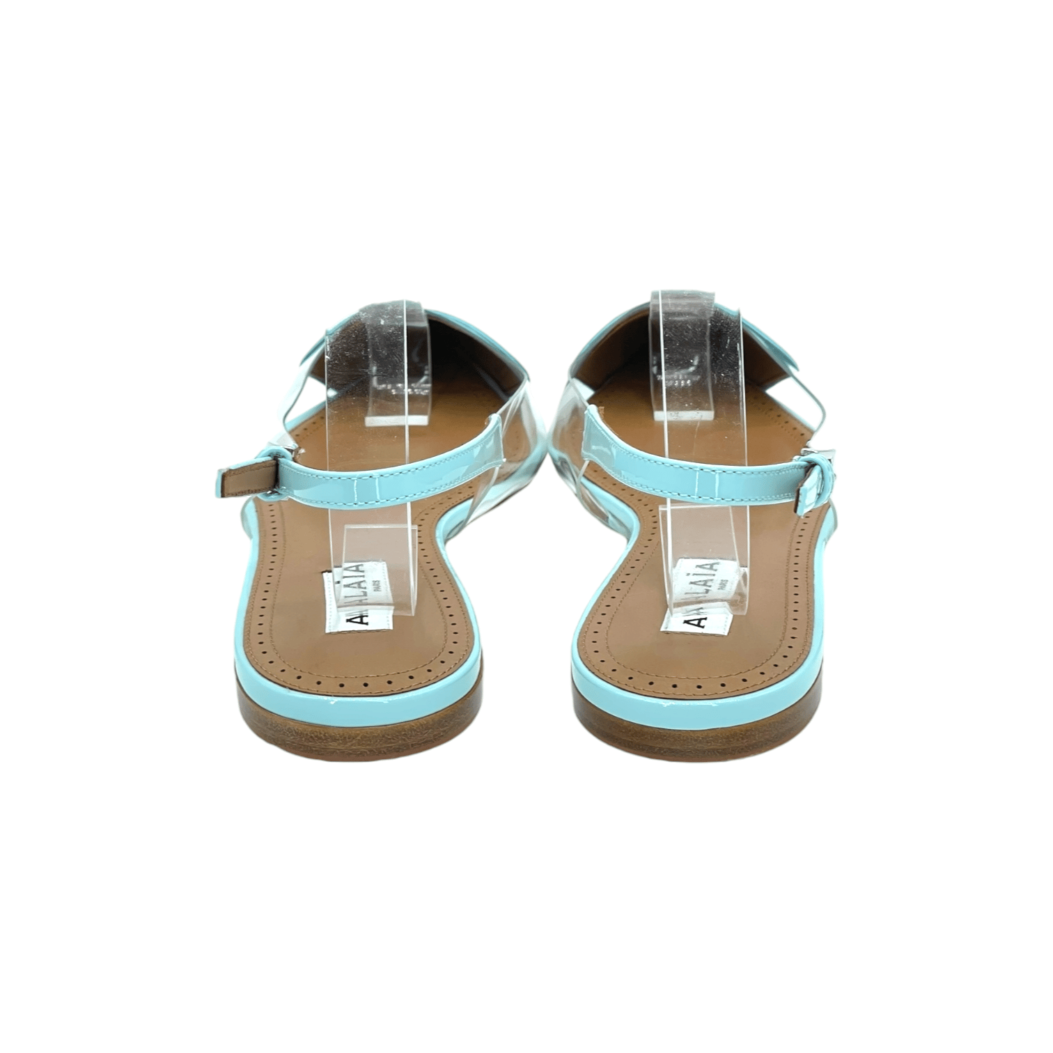 Alaia Turquoise Patent Leather Le Coeur Flat Slingbacks 39