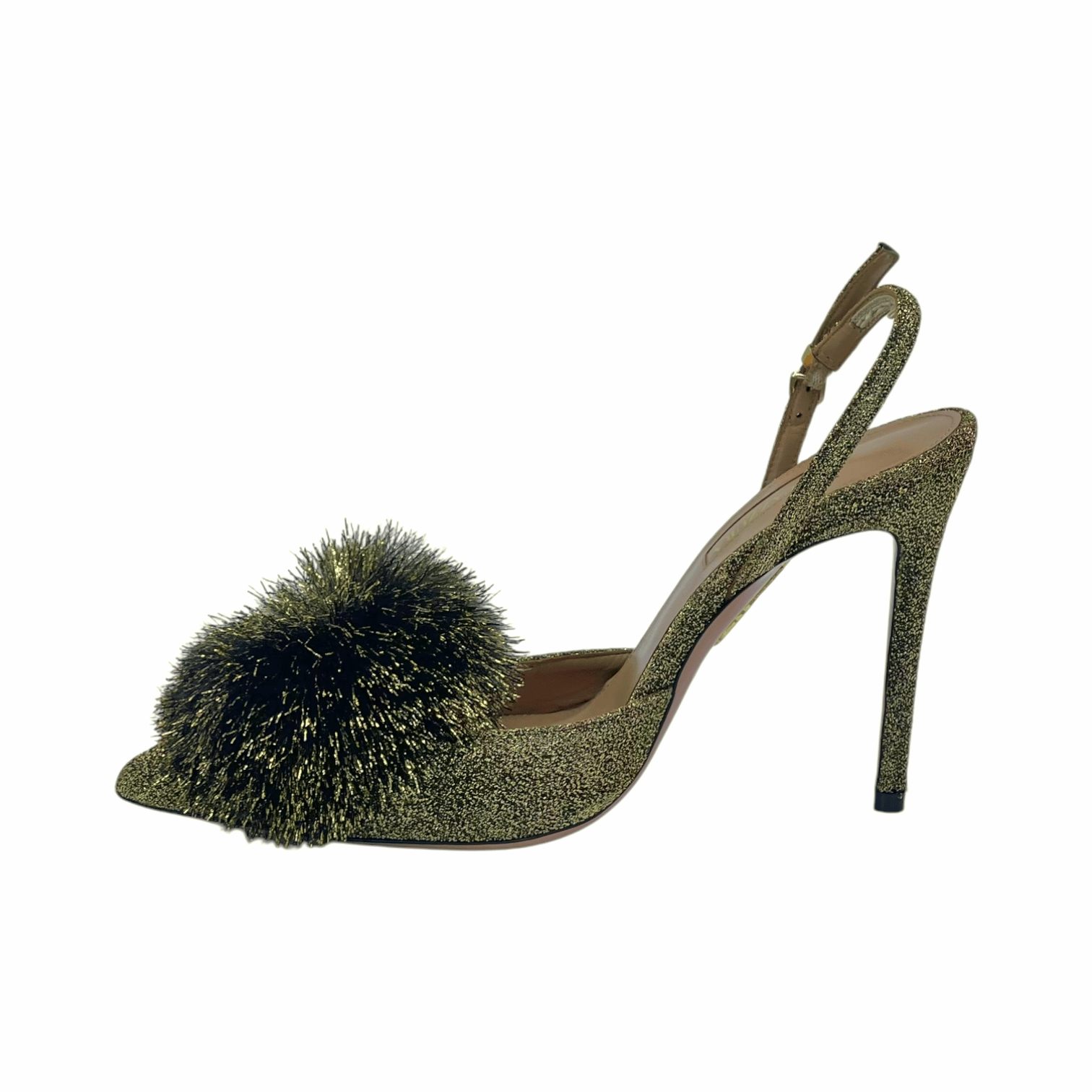 Aquazzura Gold Puf Pom-Pom Embellished Lurex Pumps 36
