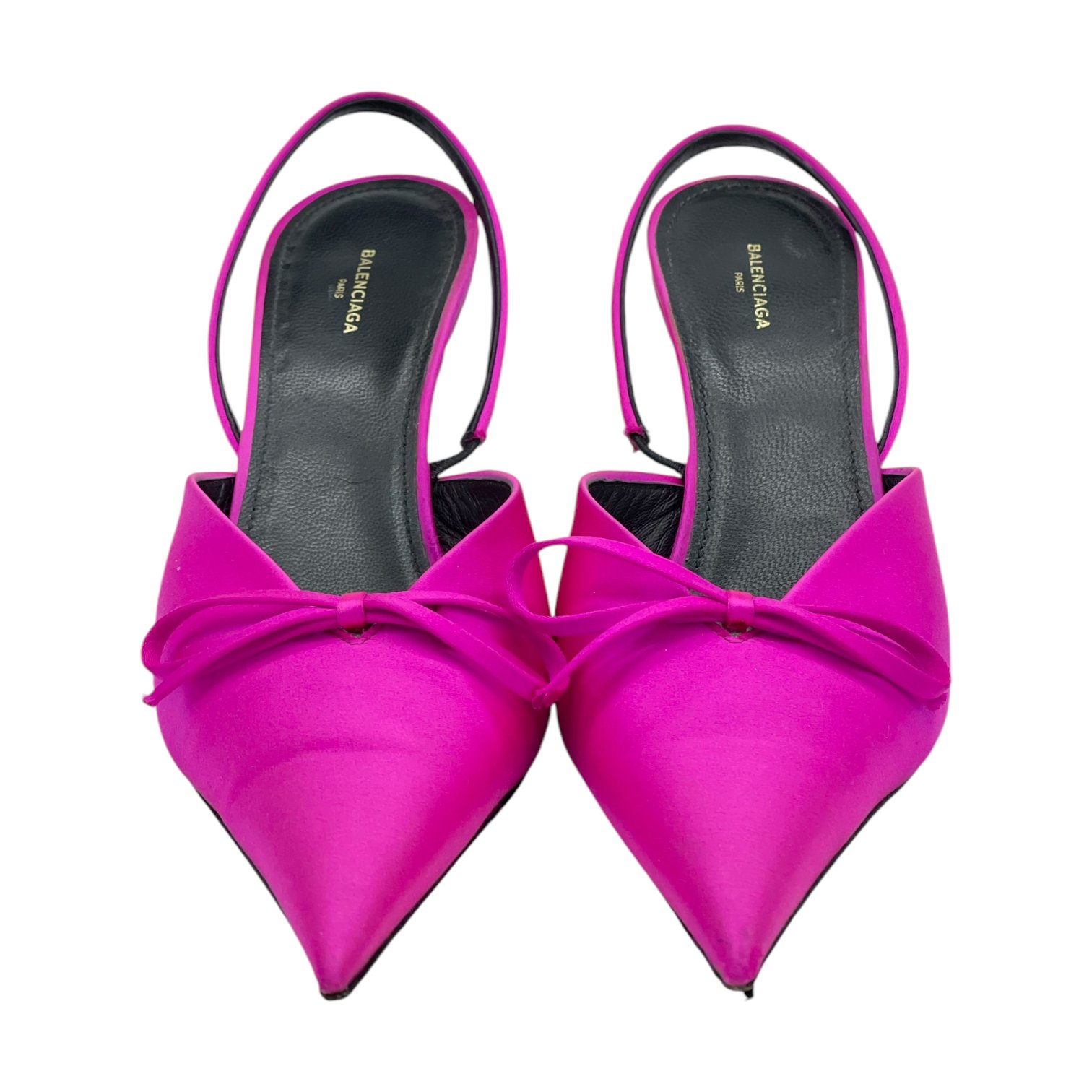 Balenciaga Fuchsia Satin Bow Knife Slingbacks 39.5
