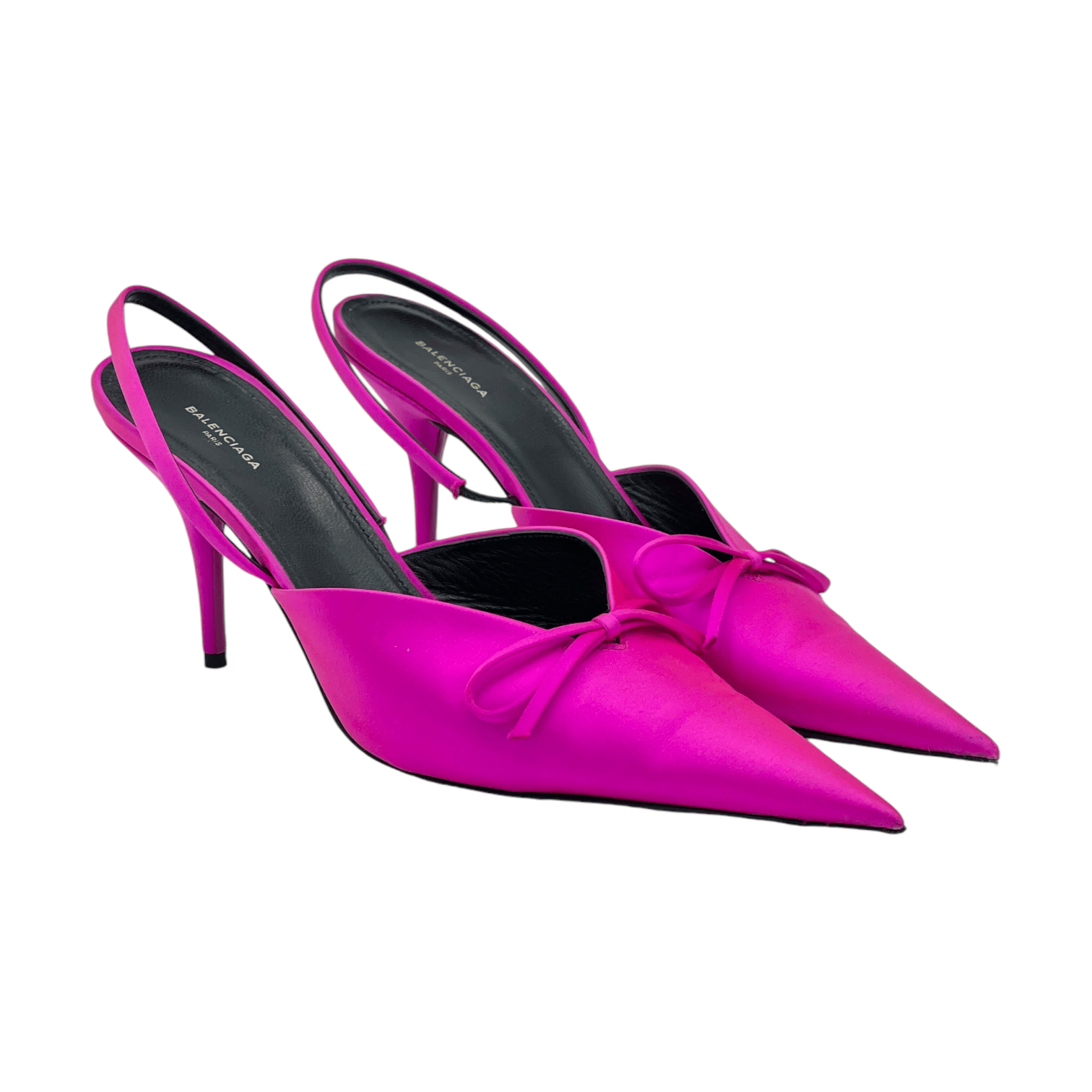 Balenciaga Fuchsia Satin Bow Knife Slingbacks 39.5
