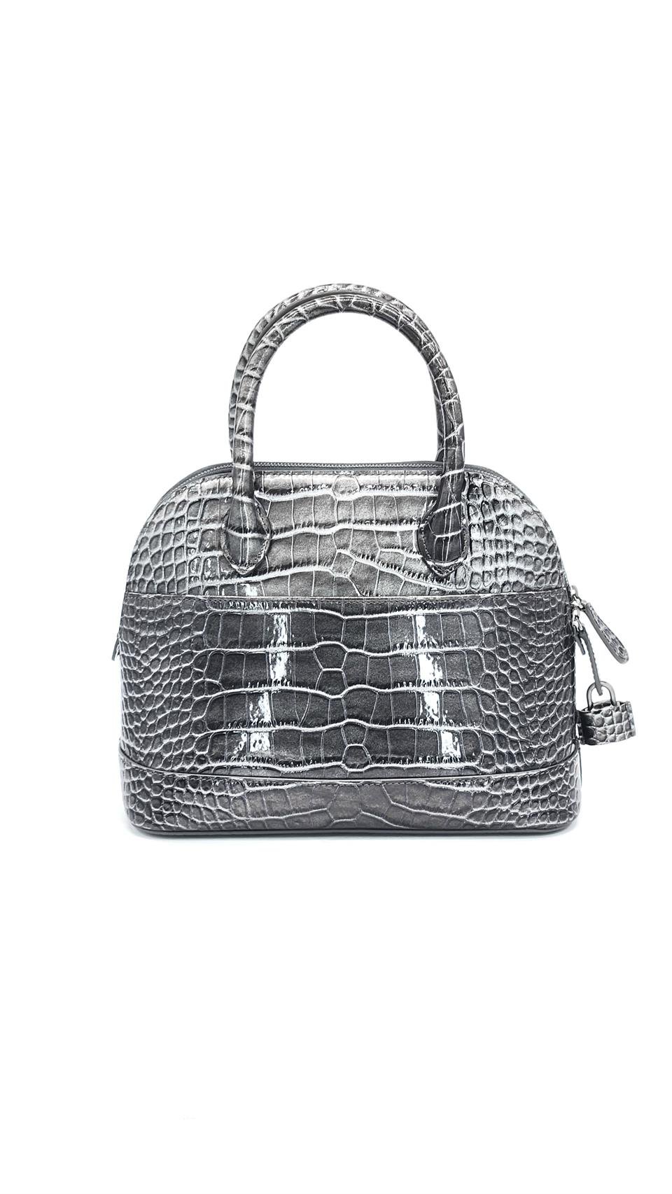 Balenciaga Grey Crocodile Embossed Leather Small Ville Bag