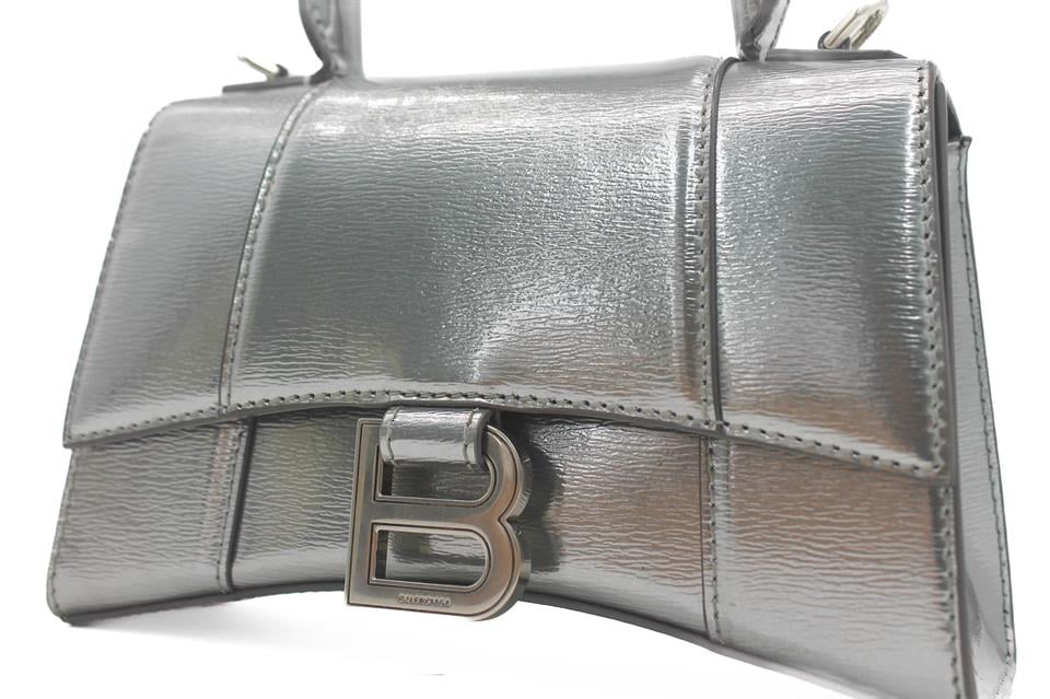 Balenciaga Metallic Silver Calfskin XS Hourglass Bag