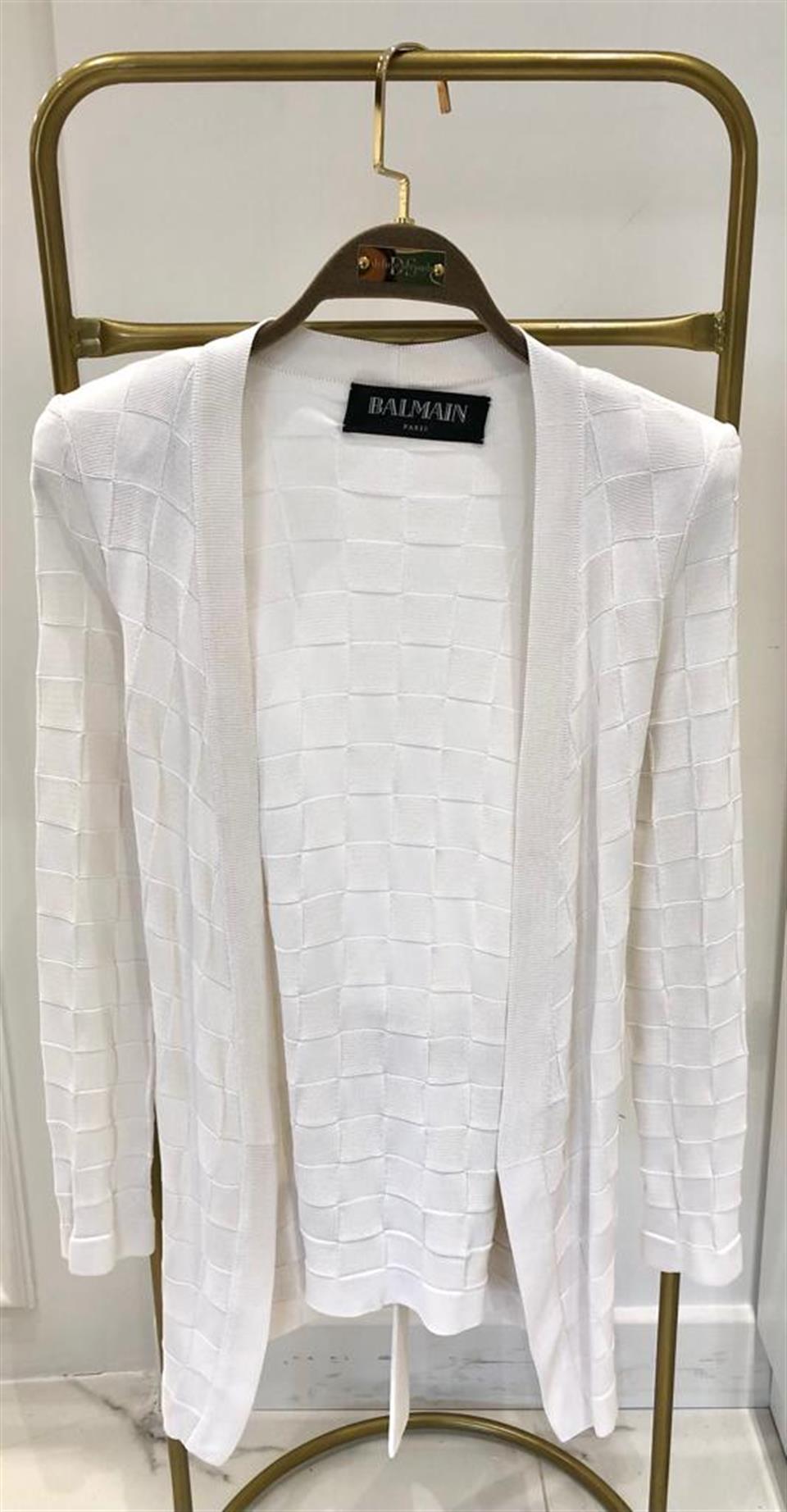 Balmain White Plaid Cardigan 34