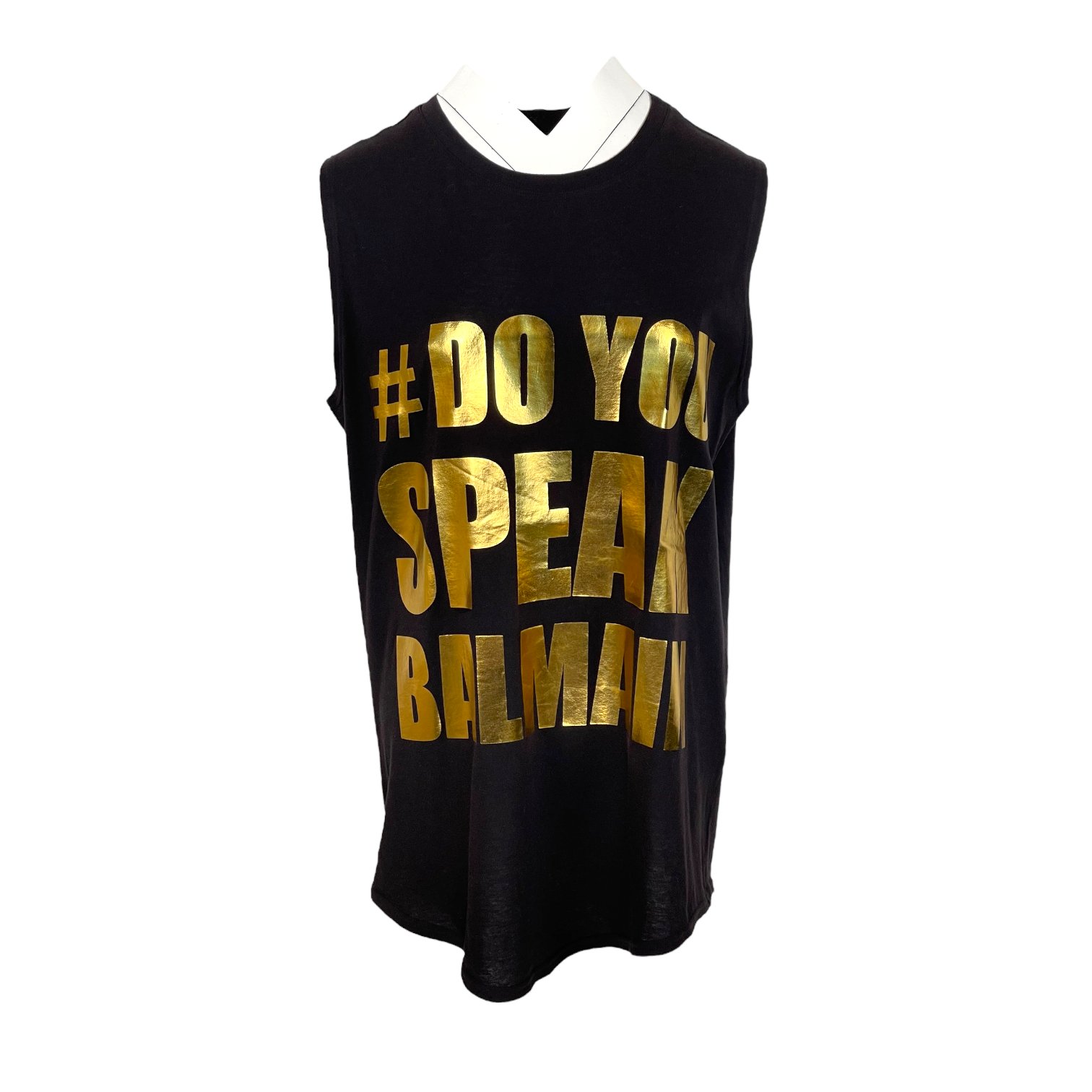 Balmain Black Cotton Gold Do You Speak Balmain Tshirt 36
