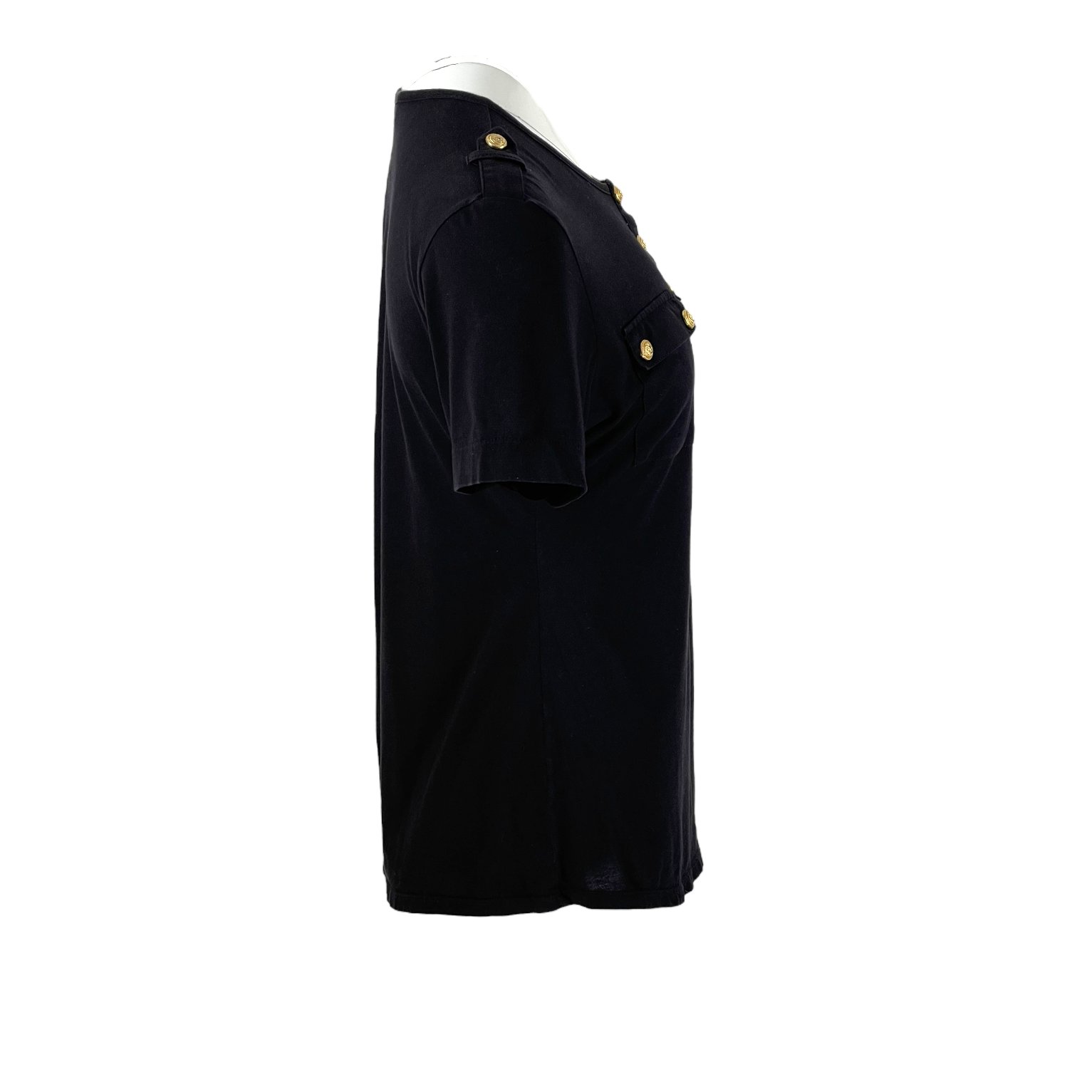 Balmain Gold Button Black Cotton Tshirt 40