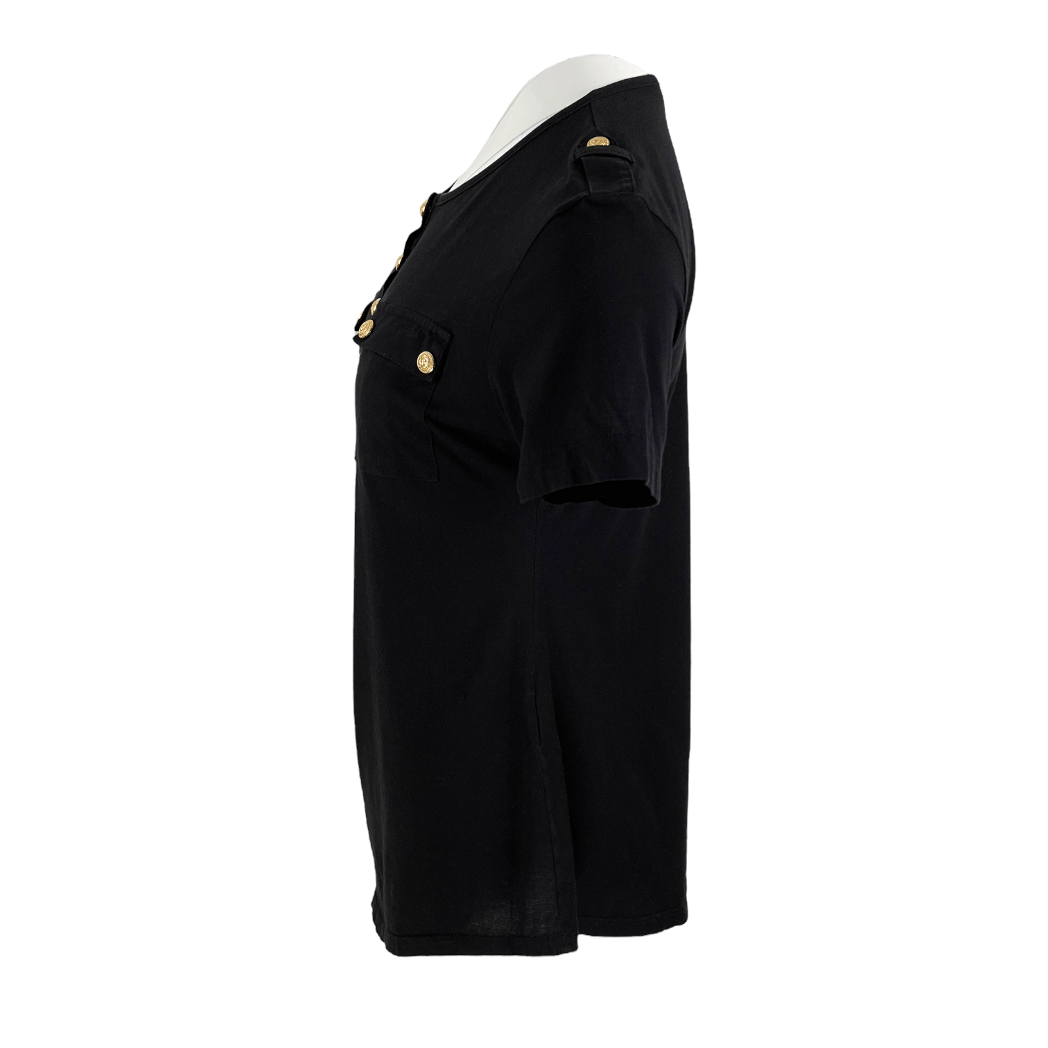 Balmain Gold Button Black Cotton Tshirt 40