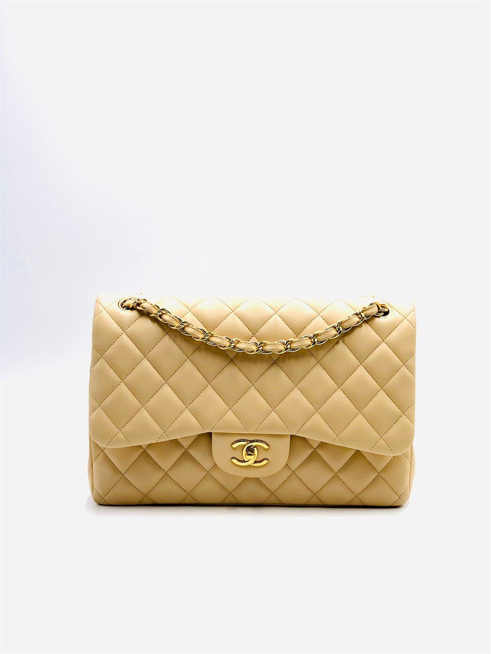 Chanel beige double flap bag sale