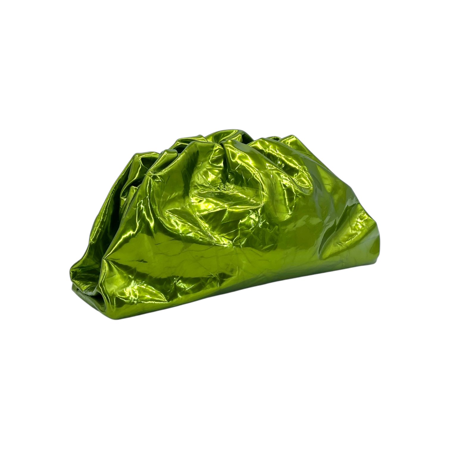 Bottega Veneta Metallic Green Crushed Leather Teen Pouch