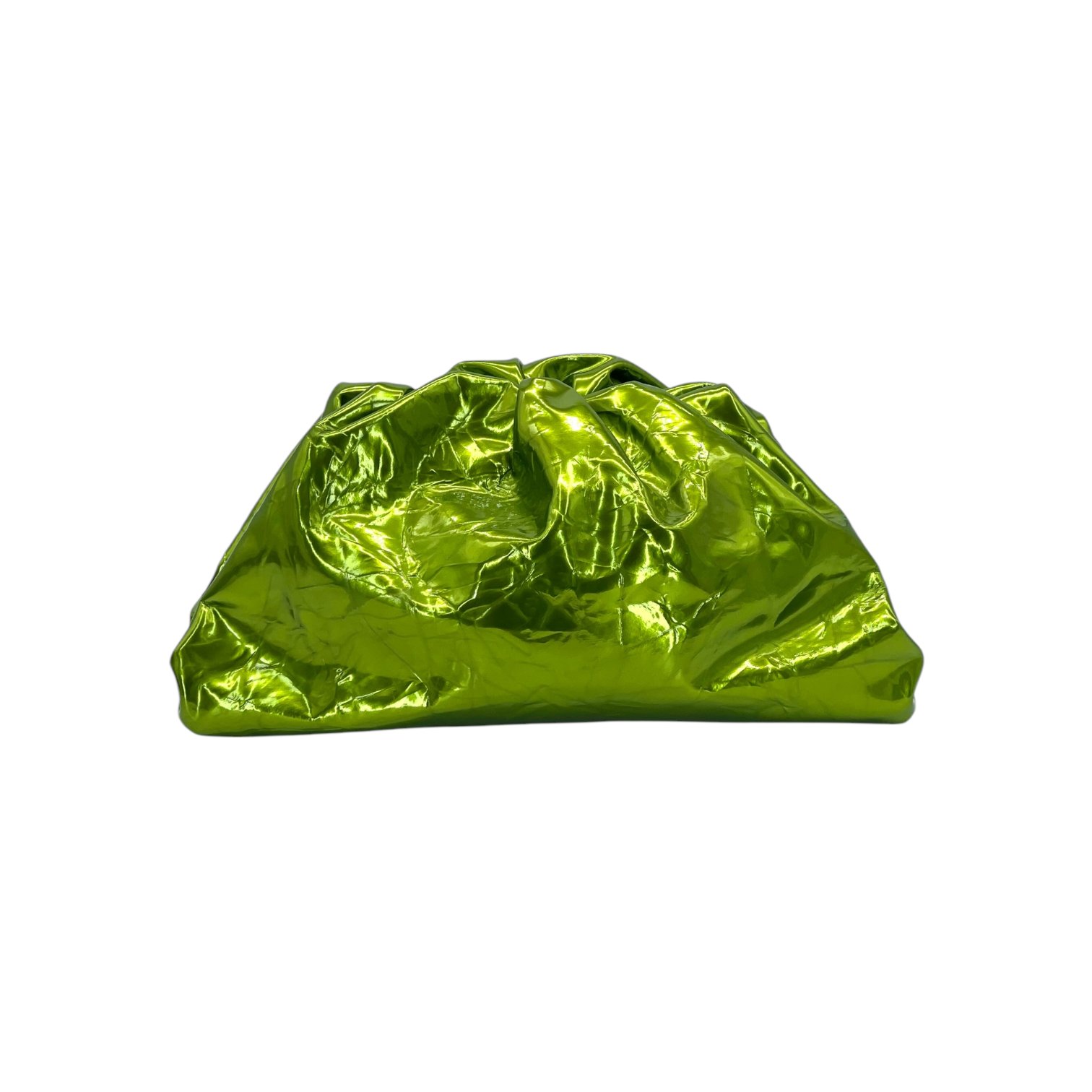 Bottega Veneta Metallic Green Crushed Leather Teen Pouch