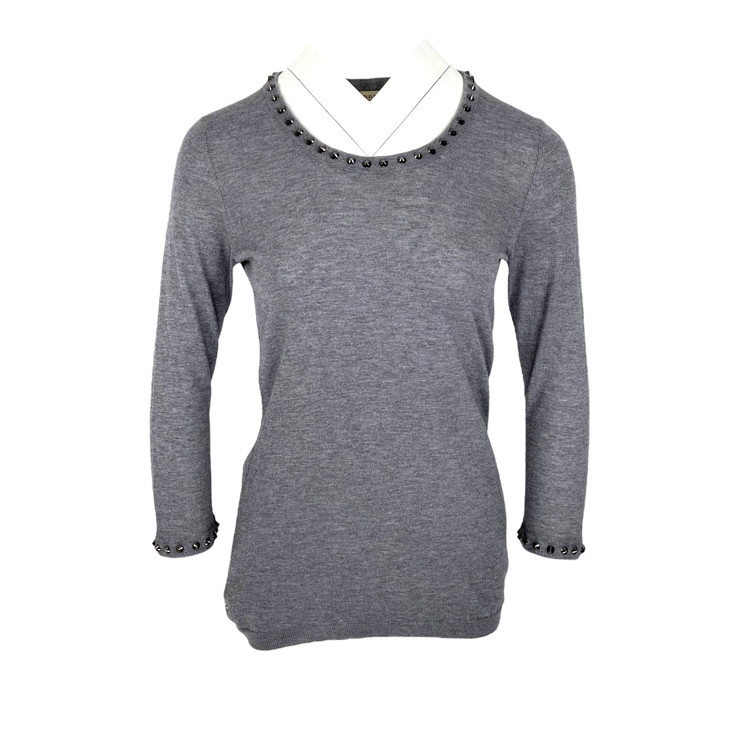 Burberry Grey Studded Wool Jumper XS