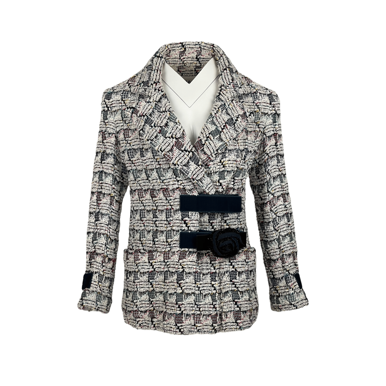 Chanel 17S Runway Ivory And Teal Tweed Velcro Jacket 36