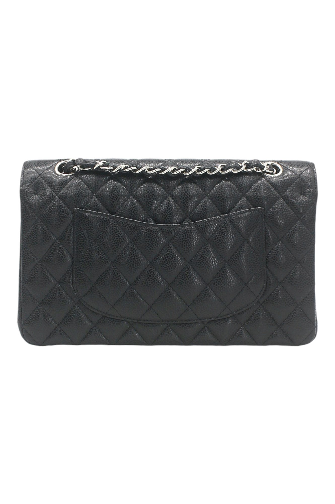 Chanel Black Caviar Silver Hardware Medium Classic Double Flap Bag