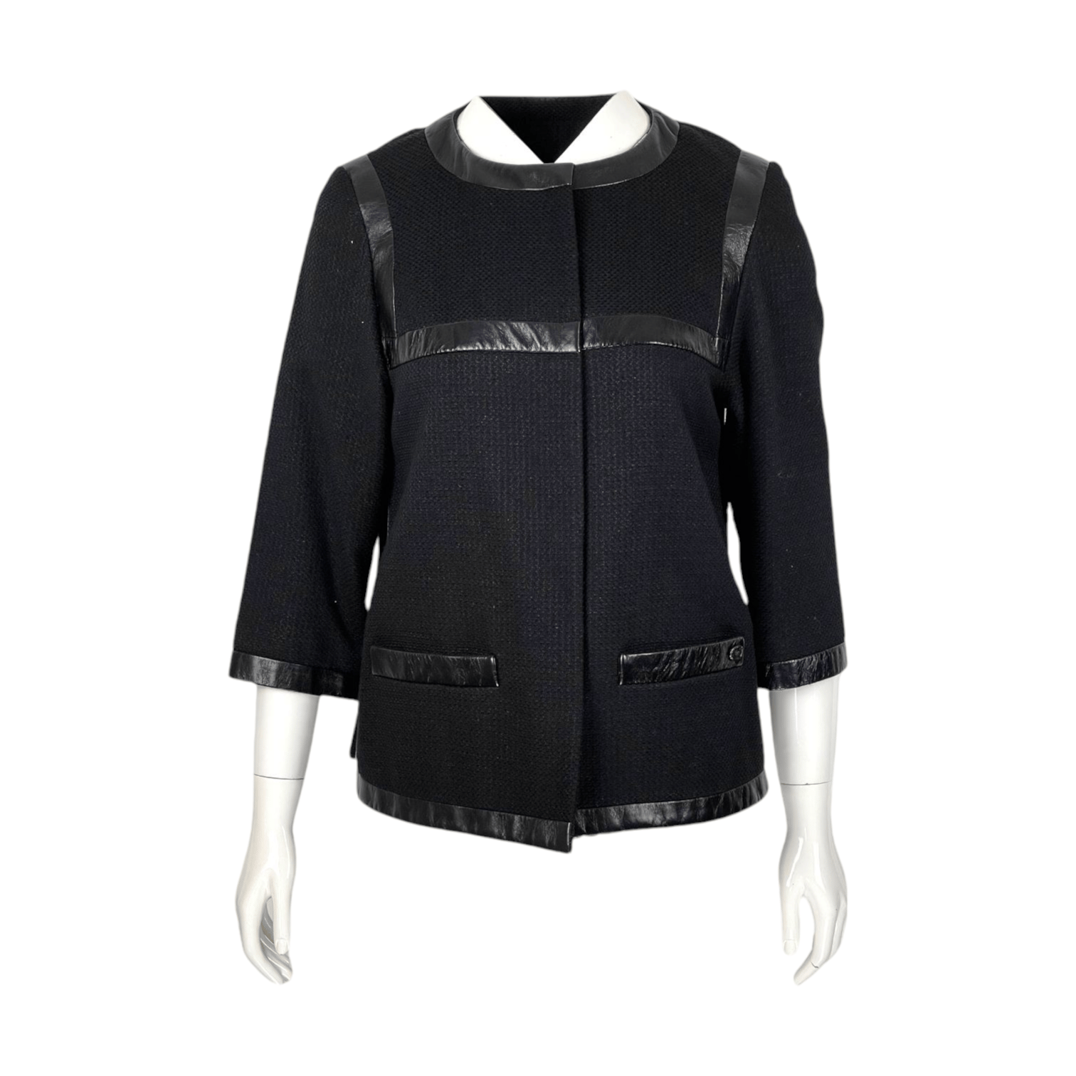 Chanel Black Glitter Leather Detailed Short Jacket 36