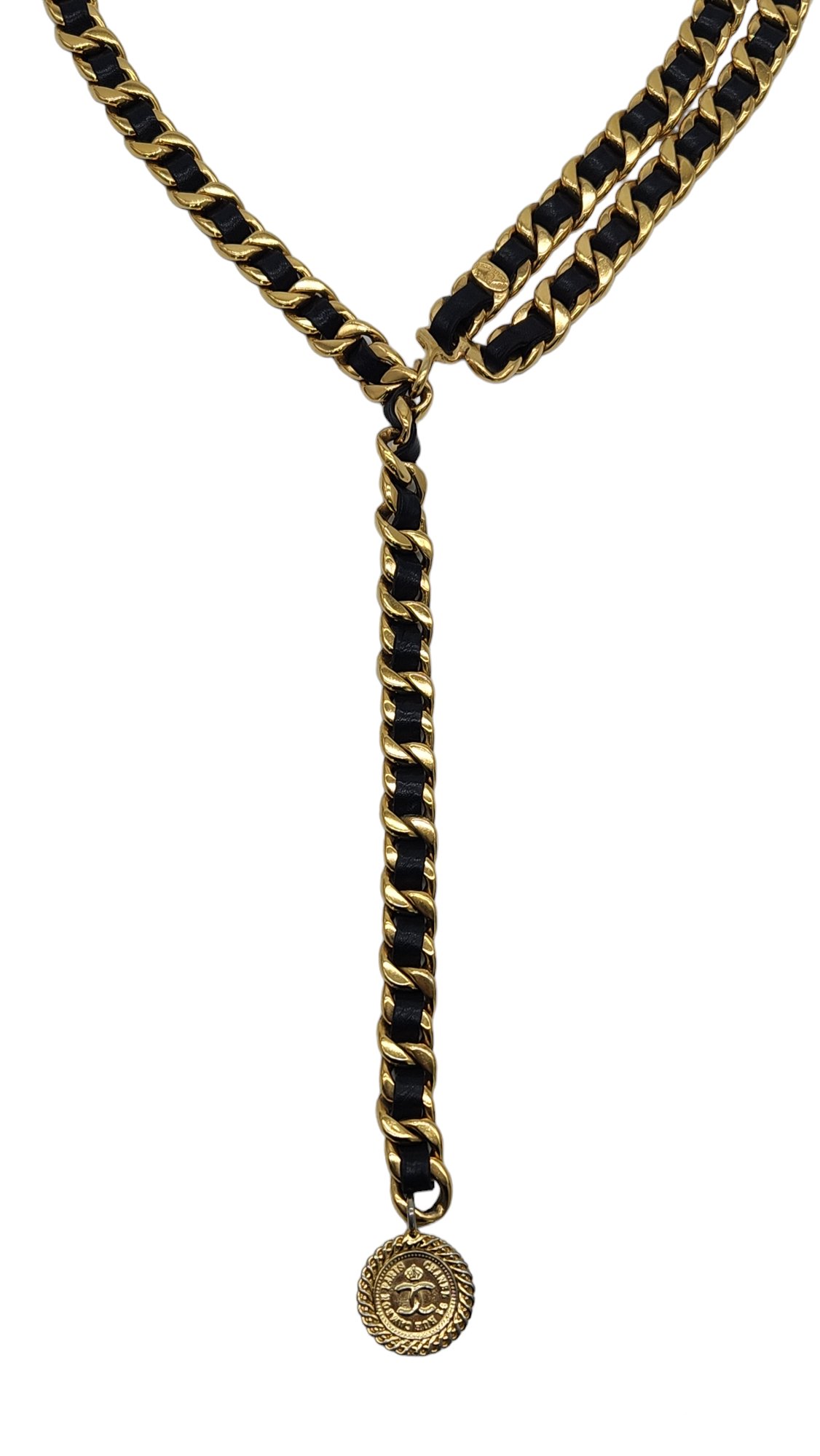 Chanel Black Leather Gold Chain Belt 95 Fiyat