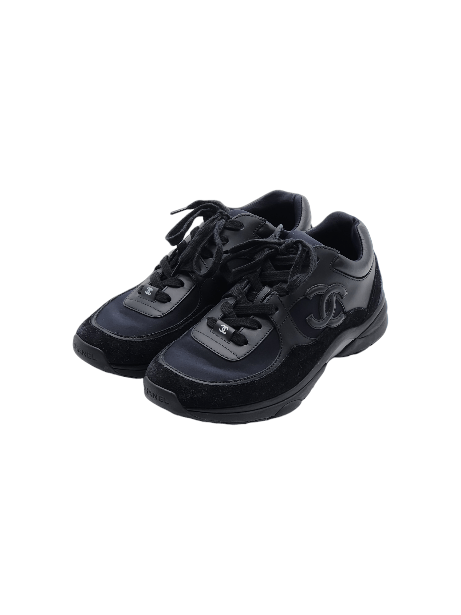 Chanel cc logo suede triple black sneaker sale