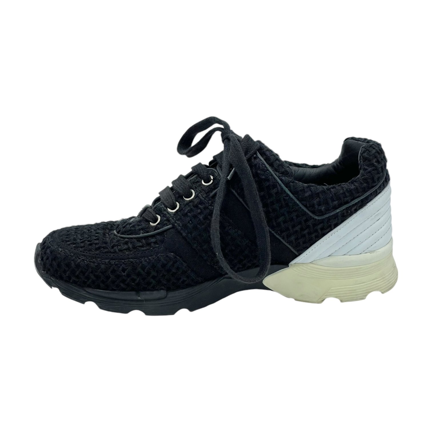 Chanel Black White Tweed Sneakers 37.5
