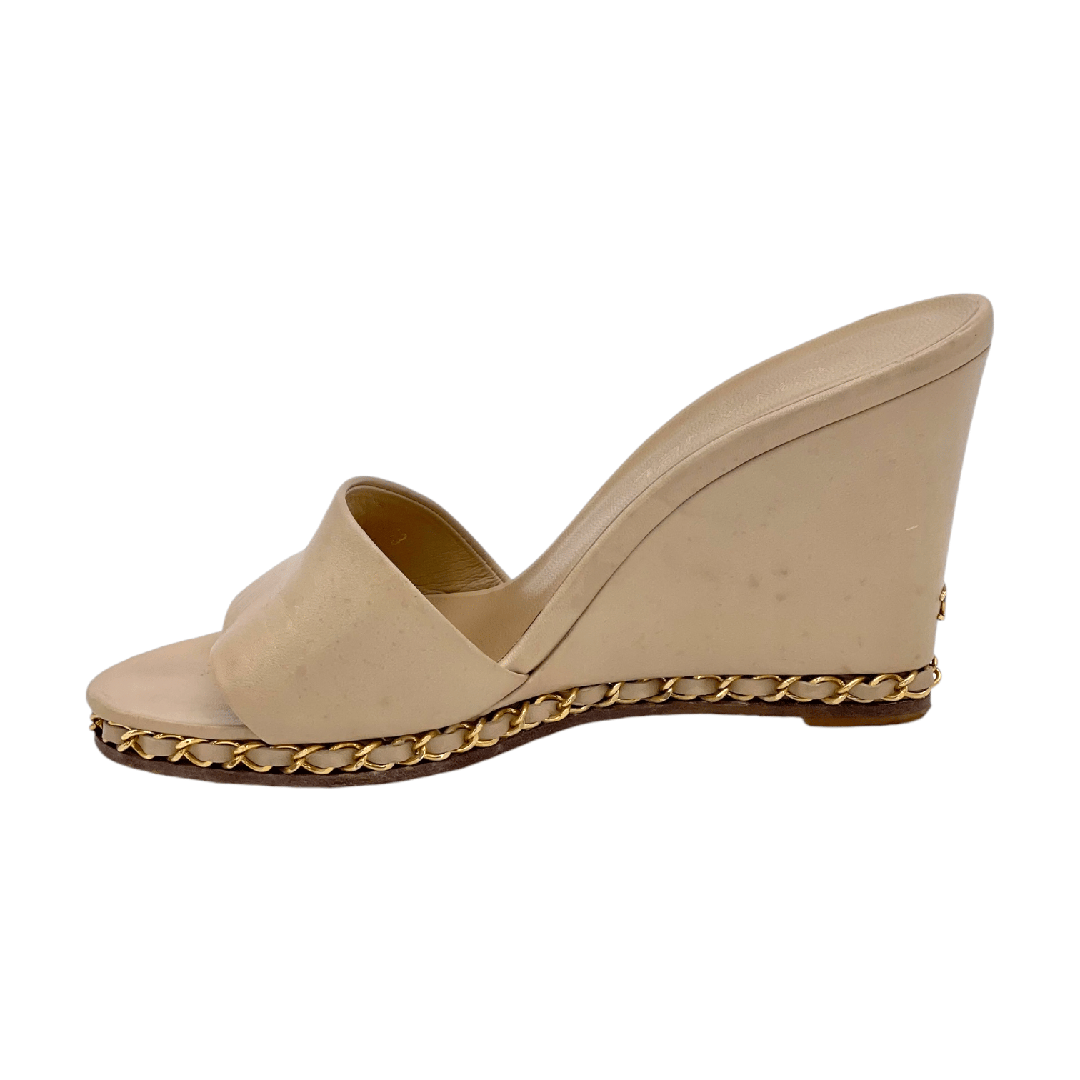 Chanel CC Chain Trim Cream Wedges 38