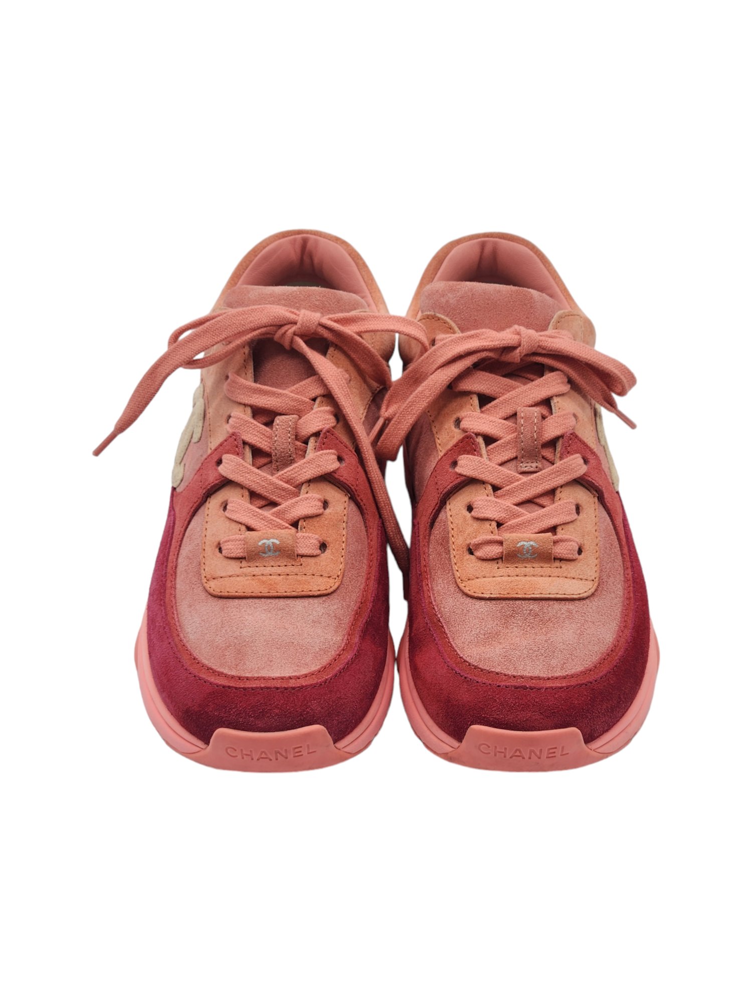 Chanel cc logo pink suede sneaker sale