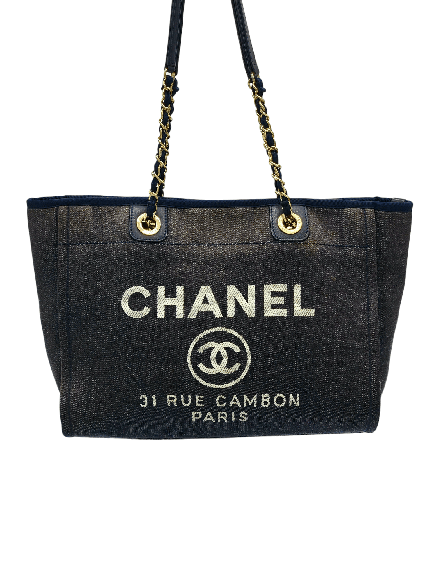Chanel Dark Blue Denim Small Deauville Tote Bag
