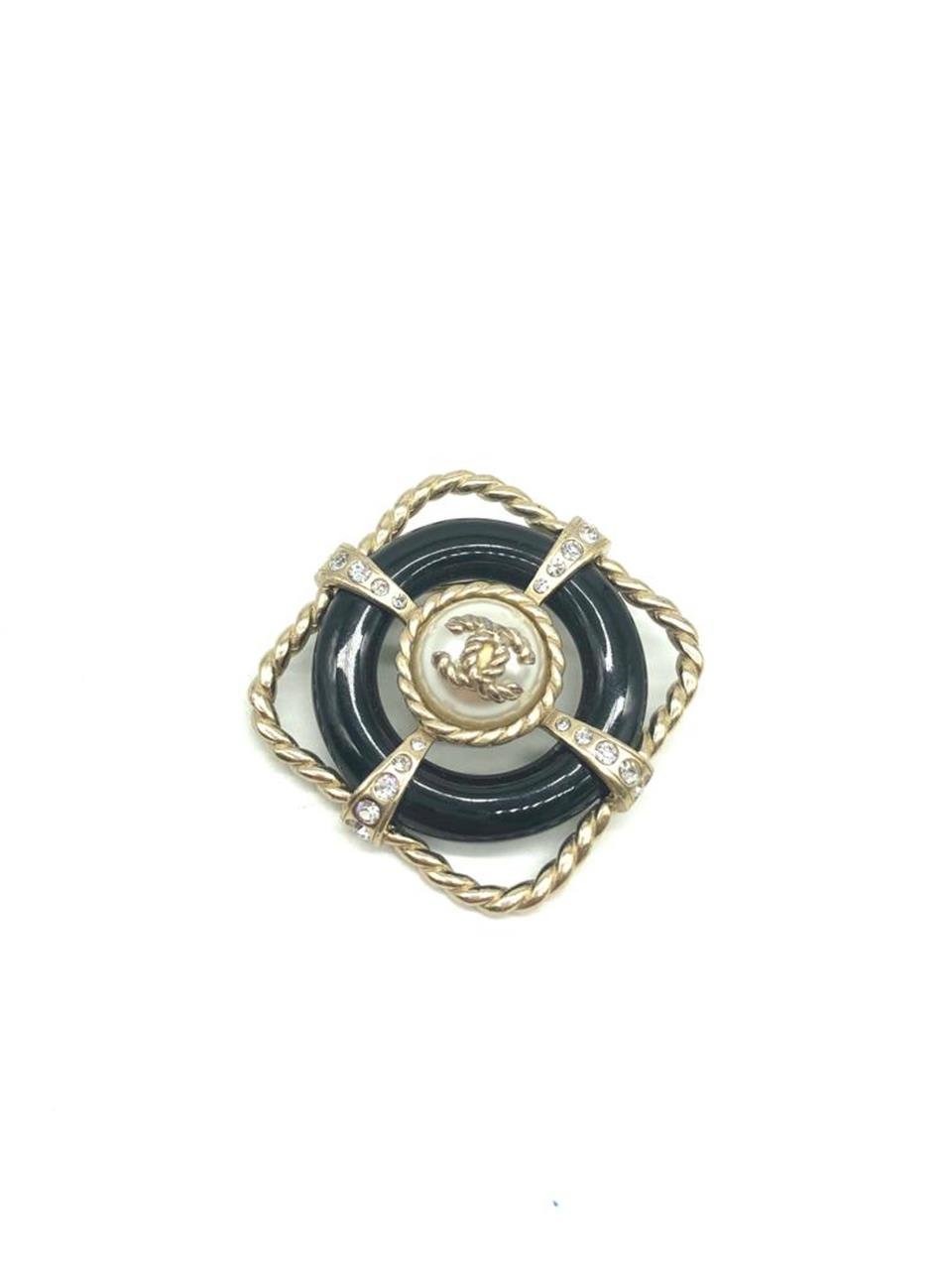 Chanel Gold Black Square Brooch Deluxe Seconds ta